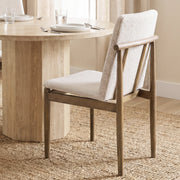 Cavett Curved Back Dining Side Chair | Cream Boucle w/ Wood-Dining Chairs-DECOROLALA