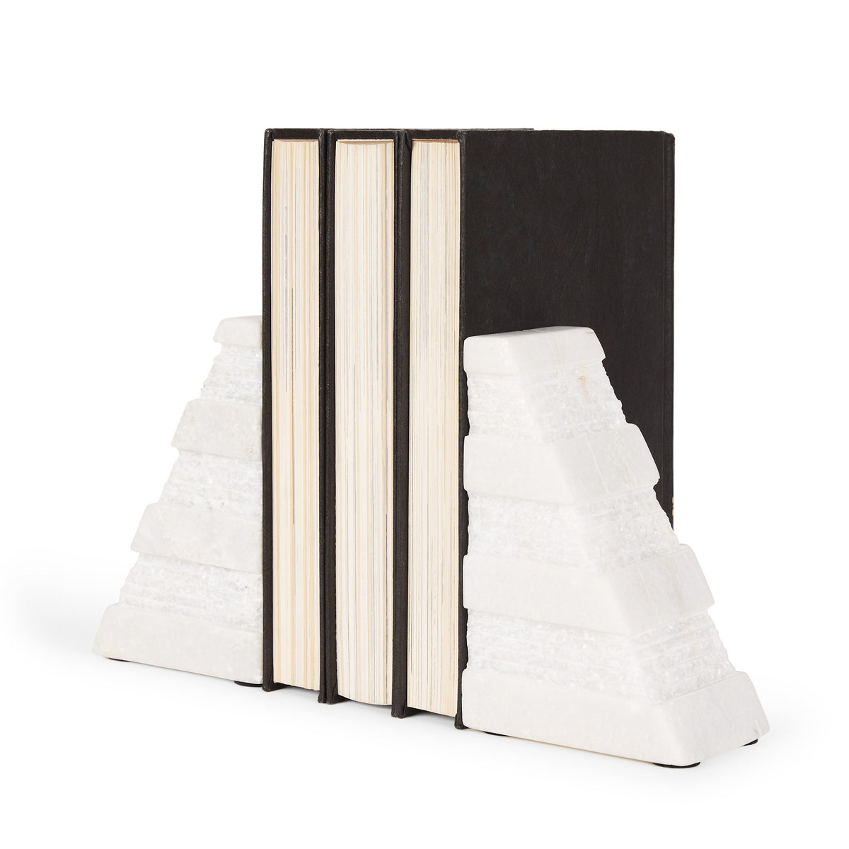 Cavetto White Marble Bookends w/rough carving S/2-Bookends-DECOROLALA