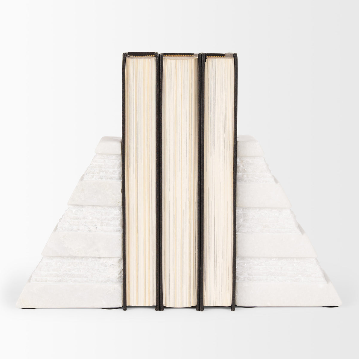 Cavetto White Marble Bookends w/rough carving S/2-Bookends-DECOROLALA