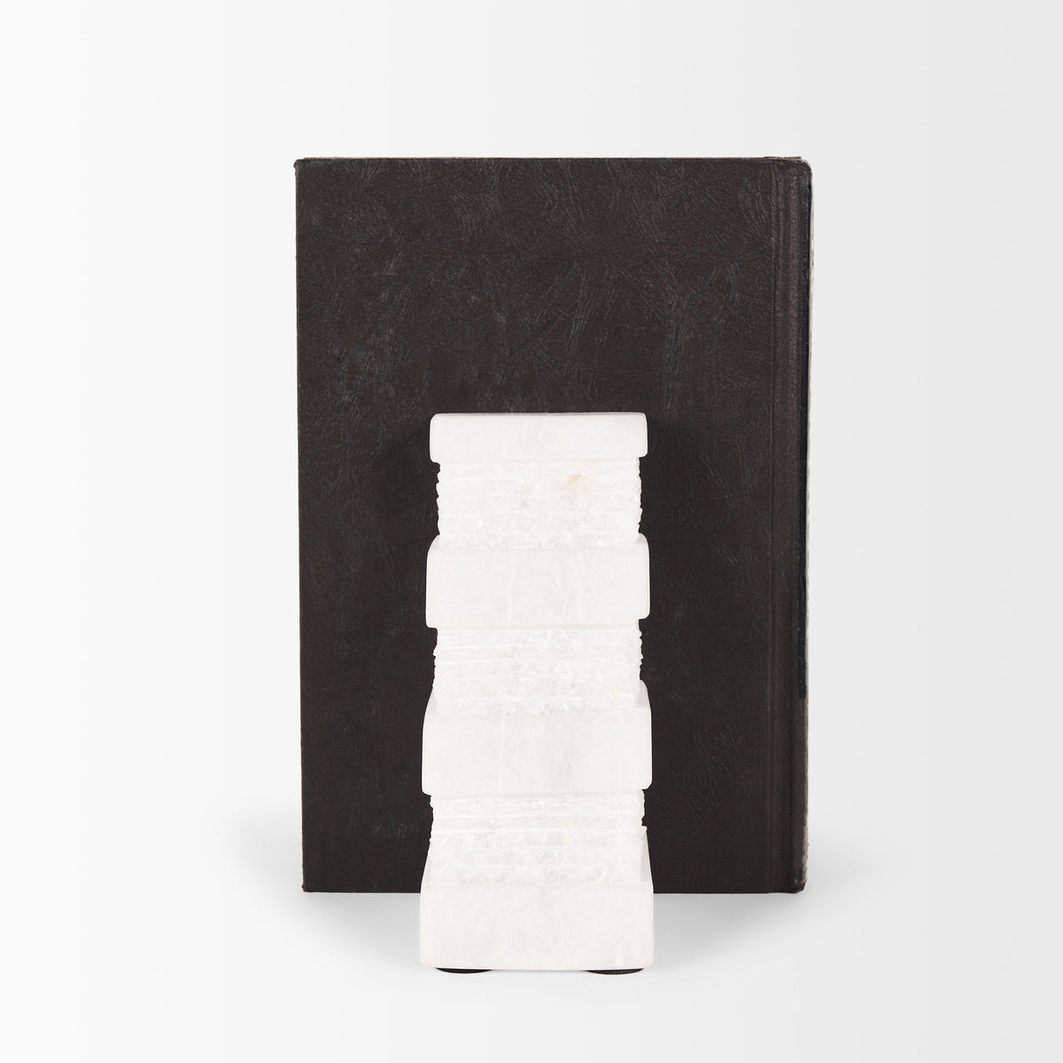 Cavetto White Marble Bookends w/rough carving S/2-Bookends-DECOROLALA
