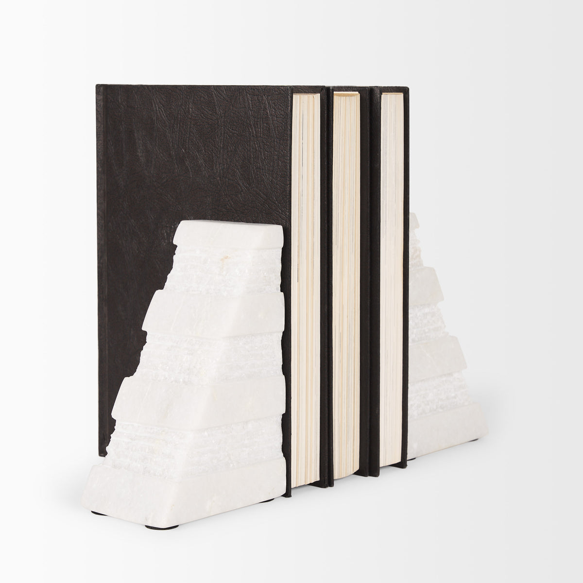 Cavetto White Marble Bookends w/rough carving S/2-Bookends-DECOROLALA