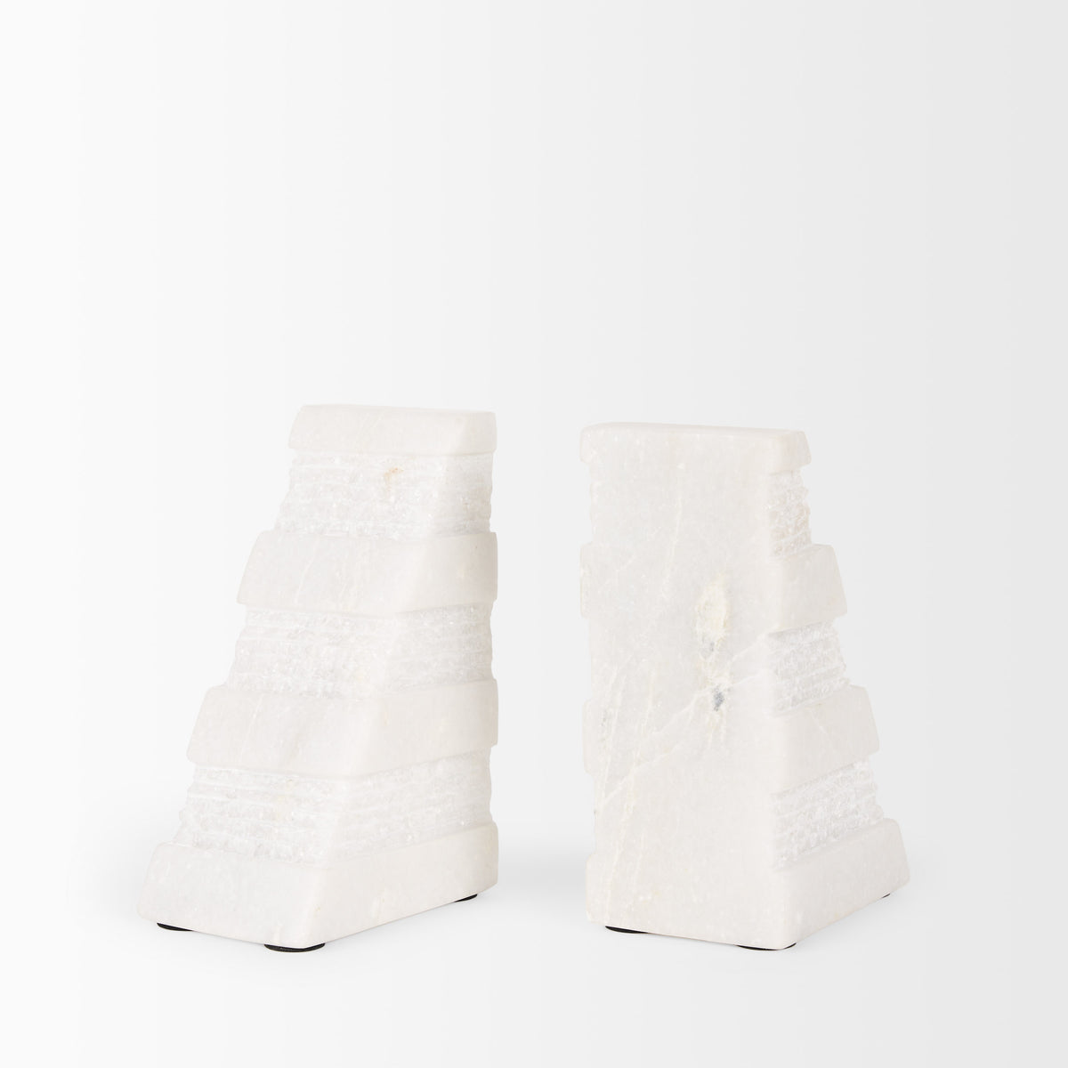 Cavetto White Marble Bookends w/rough carving S/2-Bookends-DECOROLALA