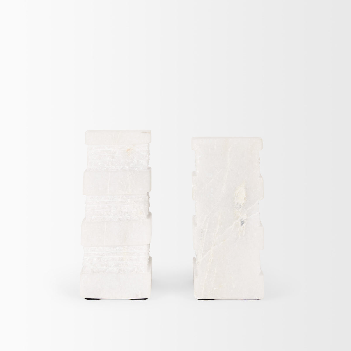 Cavetto White Marble Bookends w/rough carving S/2-Bookends-DECOROLALA