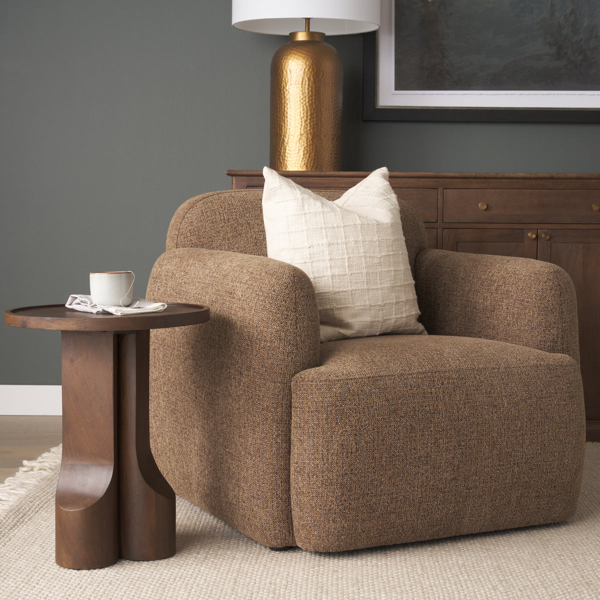 Cayson Dark Brown Sculptural Round Accent Table-Accent Tables-DECOROLALA