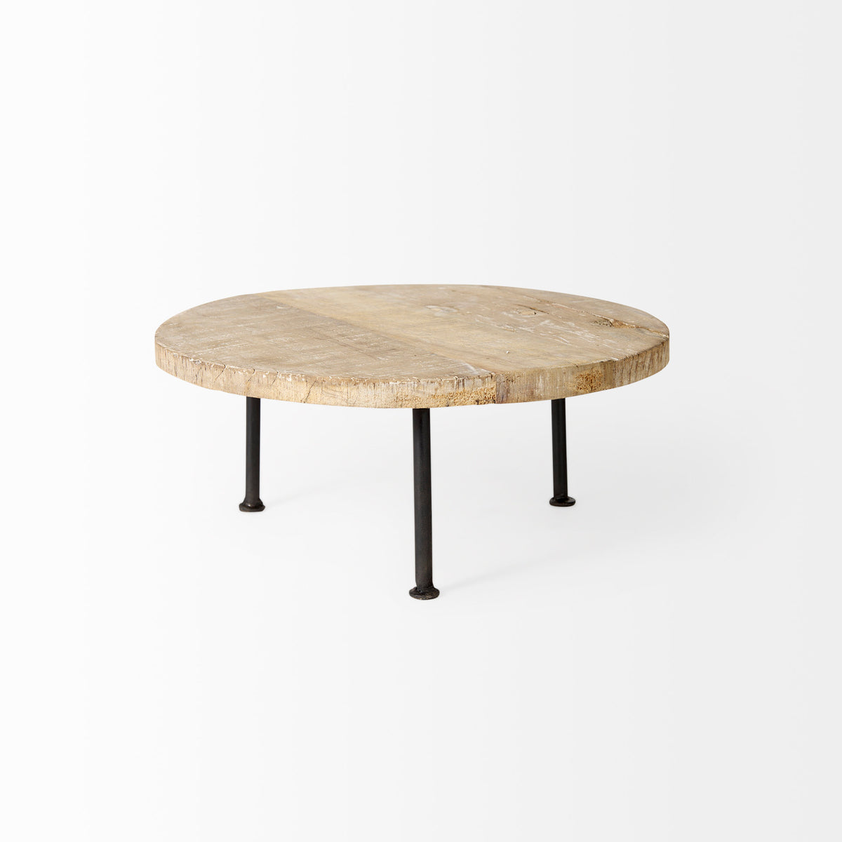Cedric 15L x 15W x 4.5H Round Light Brown Wood w/ Black Metal Legs Decorative Display Stand-Trays-DECOROLALA