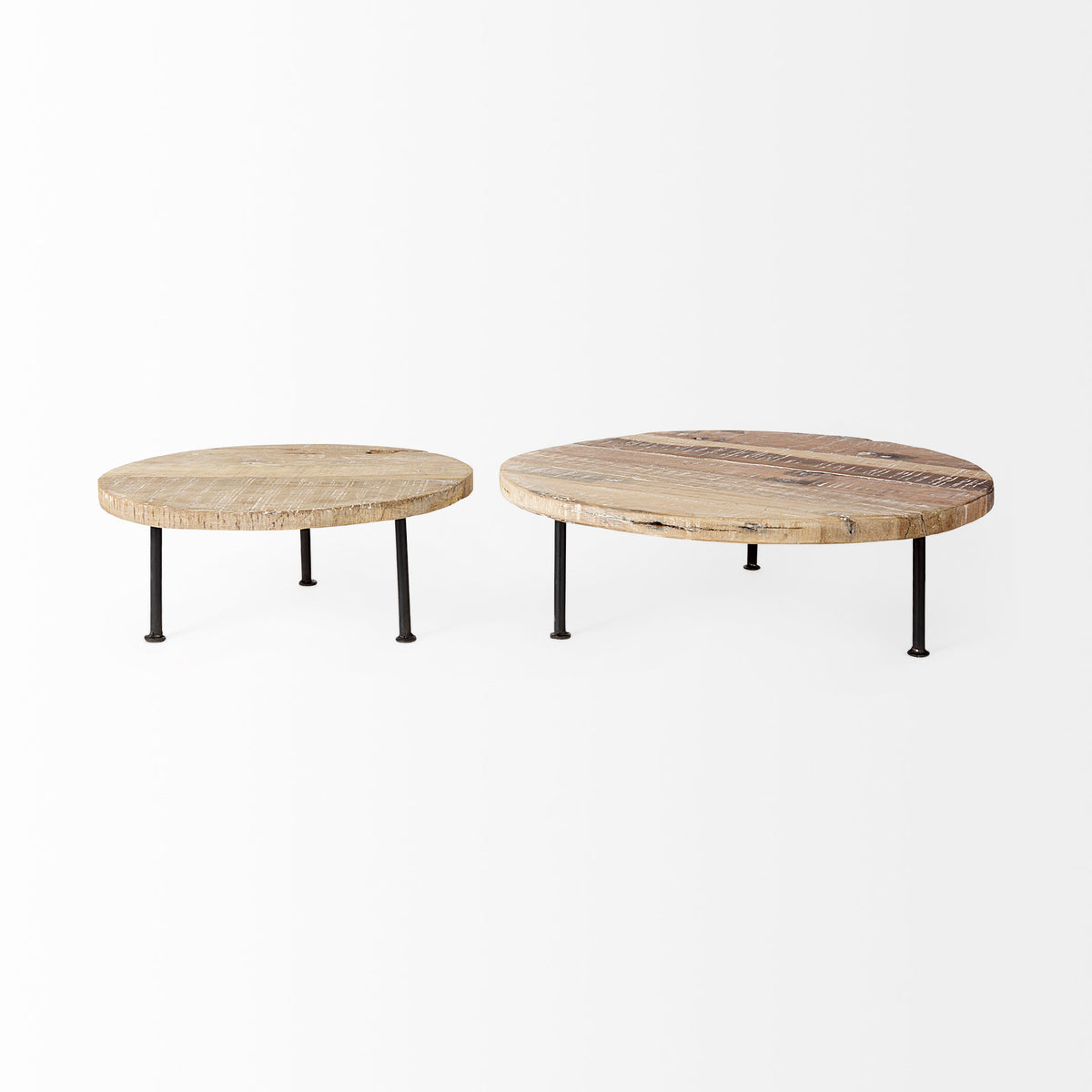 Cedric 15L x 15W x 4.5H Round Light Brown Wood w/ Black Metal Legs Decorative Display Stand-Trays-DECOROLALA