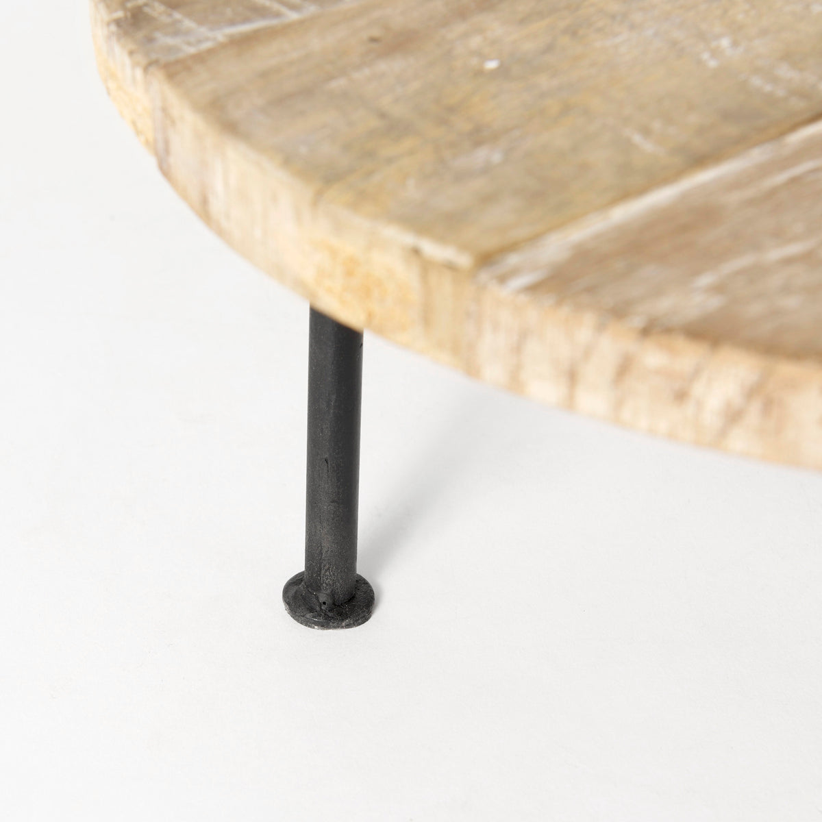 Cedric 15L x 15W x 4.5H Round Light Brown Wood w/ Black Metal Legs Decorative Display Stand-Trays-DECOROLALA