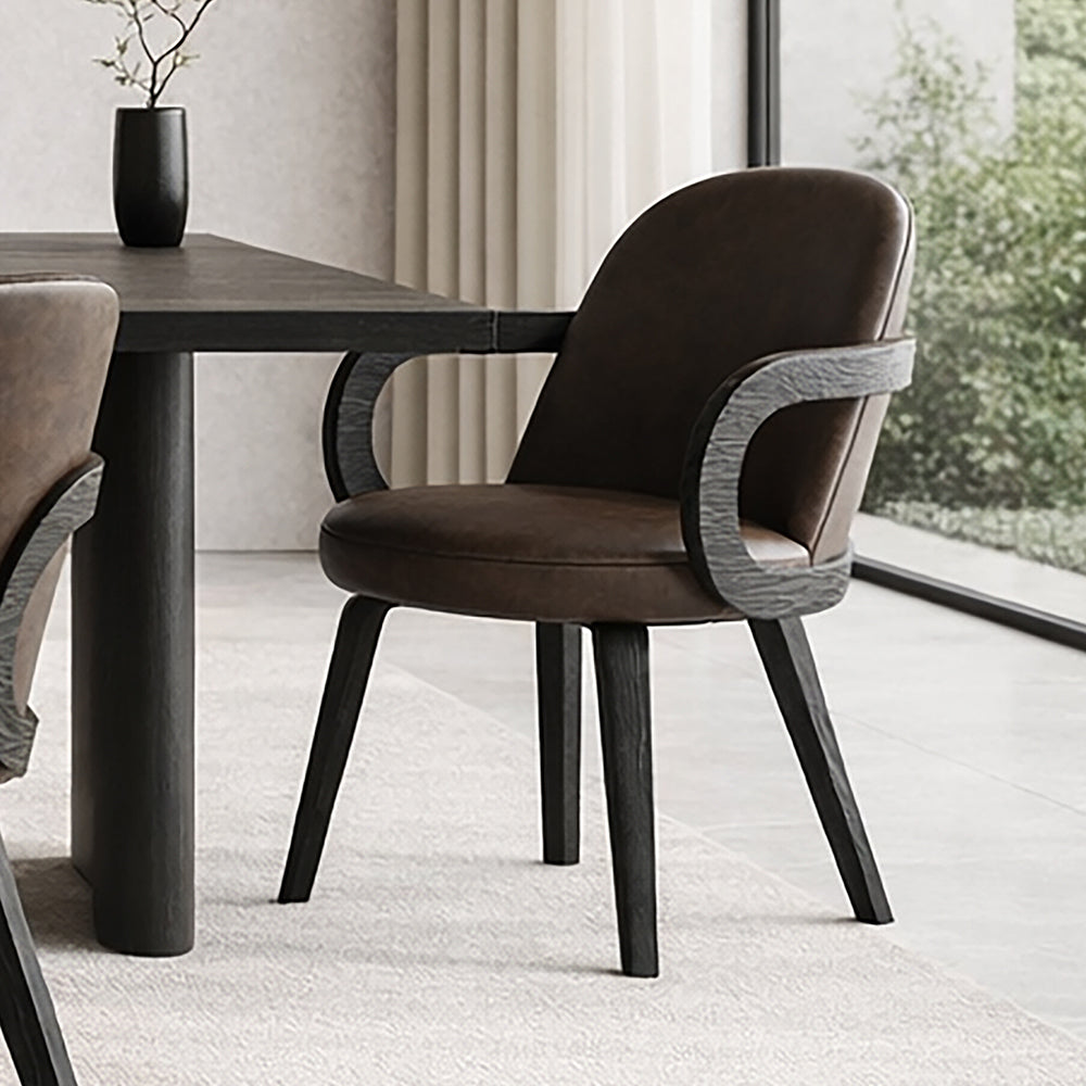 Celest Dining Chair - Brown Faux Leather Mid-Century Modern-DECOROLALA