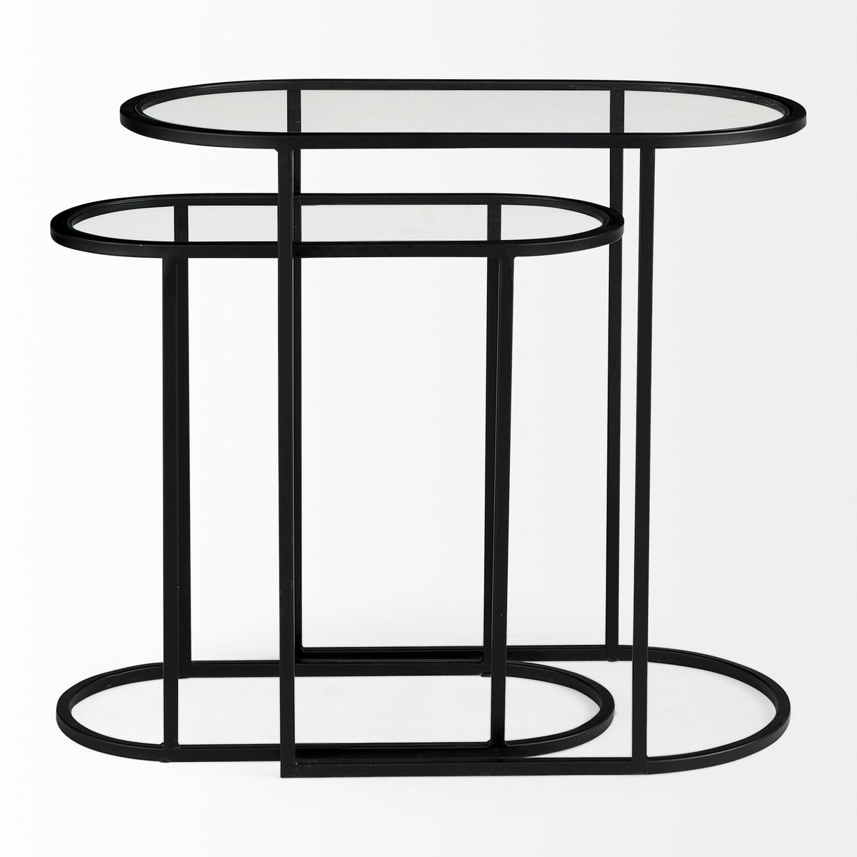 Celine 24.2 L x 12.6 W x 22.4 H Set of Two Black/Silver Metal and Glass Nesting Accent Tables-Accent Tables-DECOROLALA