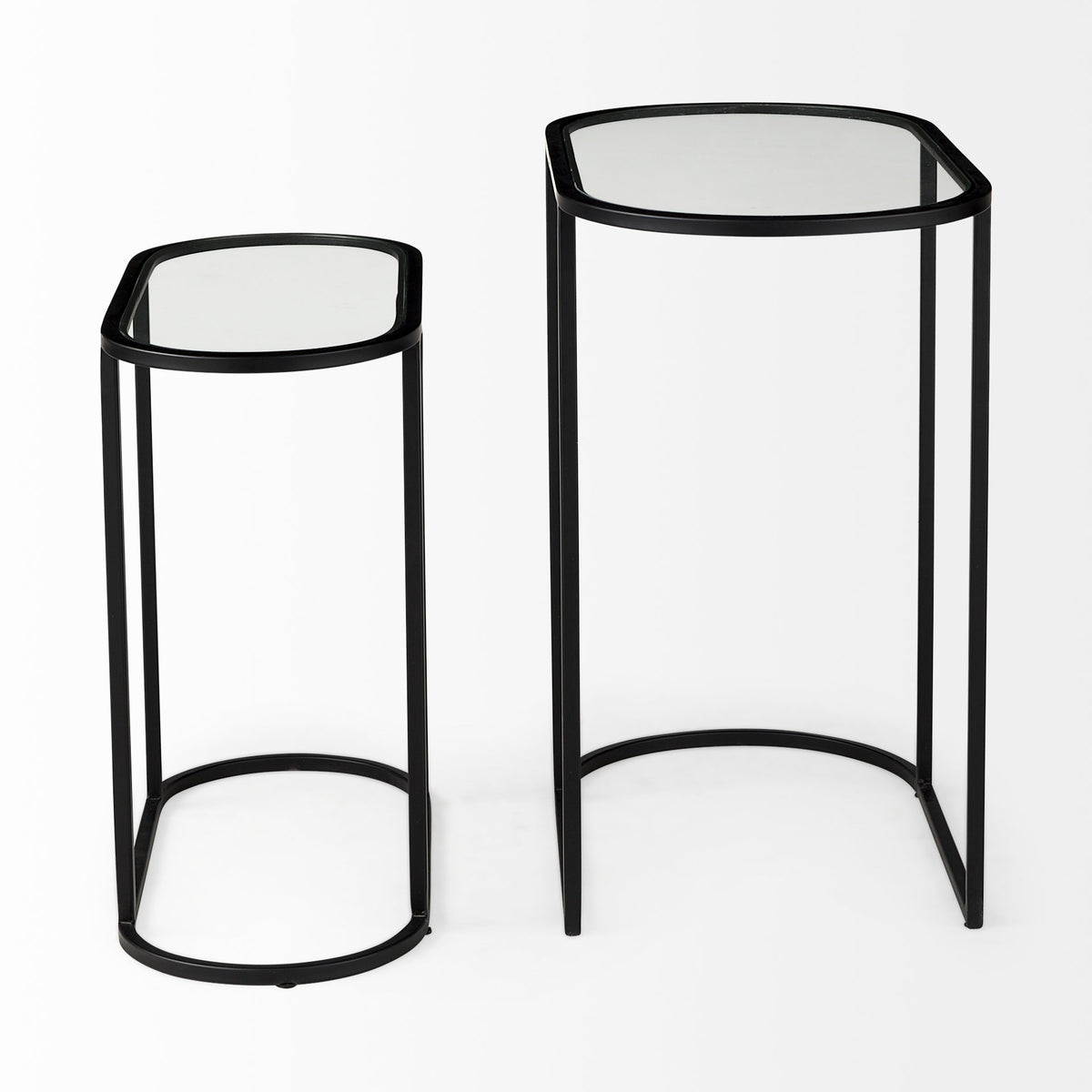 Celine 24.2 L x 12.6 W x 22.4 H Set of Two Black/Silver Metal and Glass Nesting Accent Tables-Accent Tables-DECOROLALA