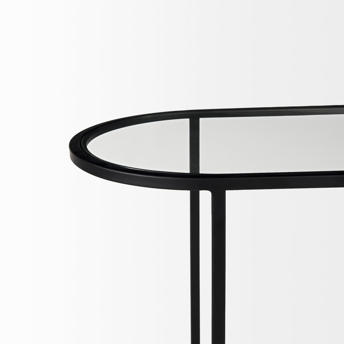 Celine 24.2 L x 12.6 W x 22.4 H Set of Two Black/Silver Metal and Glass Nesting Accent Tables-Accent Tables-DECOROLALA