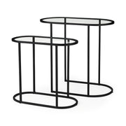 Celine 24.2 L x 12.6 W x 22.4 H Set of Two Black/Silver Metal and Glass Nesting Accent Tables-Accent Tables-DECOROLALA