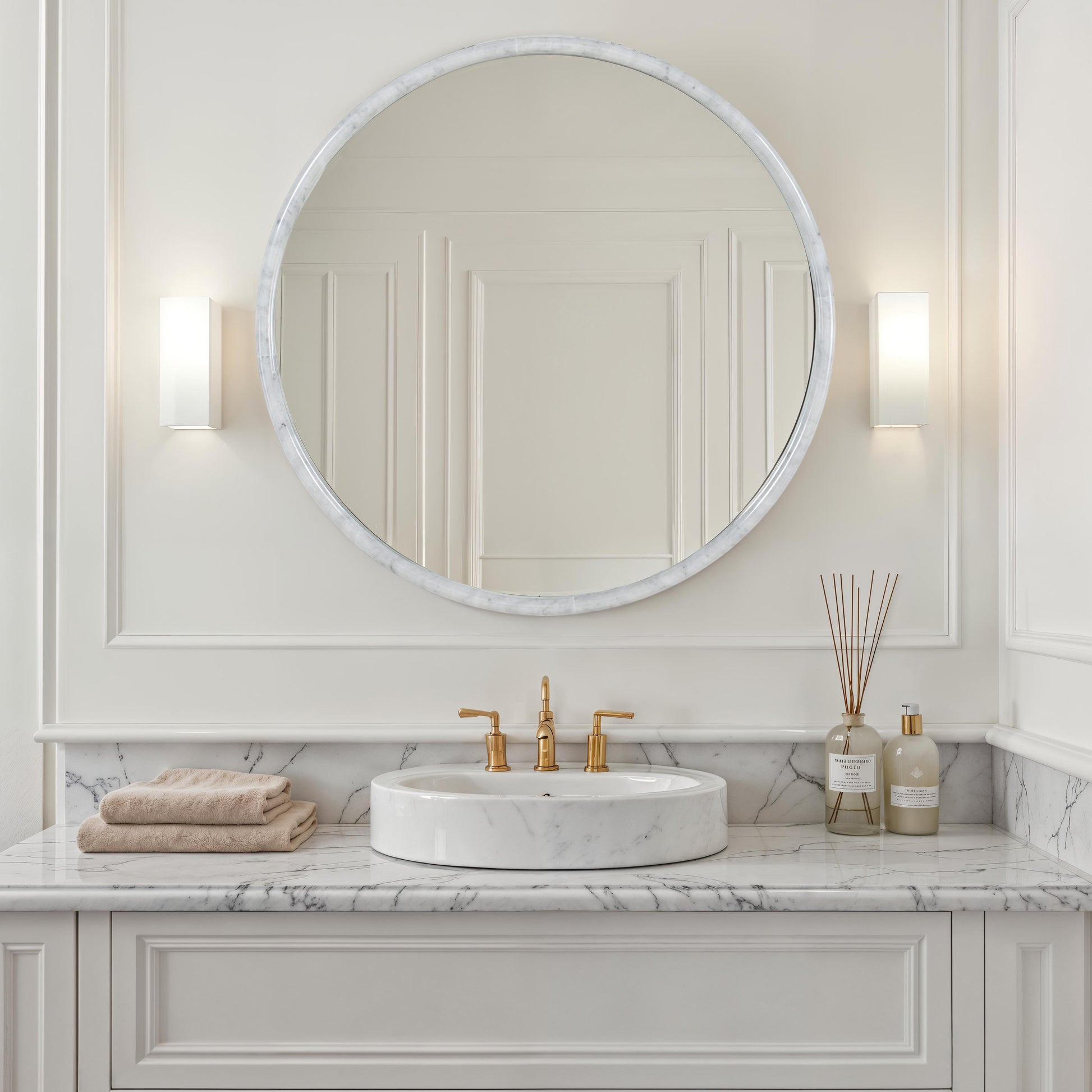 Cento 36" H x 36" W Wall Mirror, White-Mirror-DECOROLALA