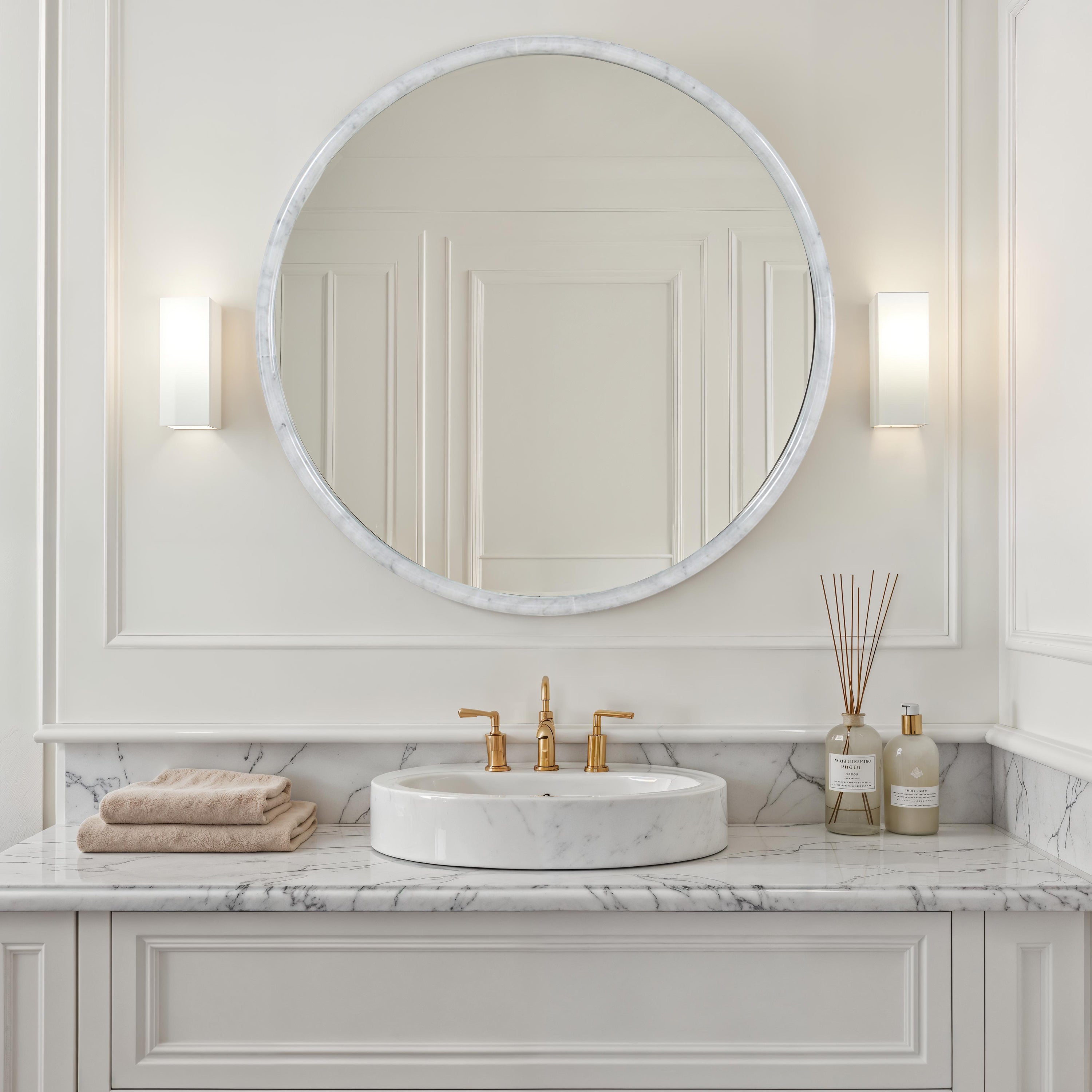 Cento 36" H x 36" W Wall Mirror, White-Mirror-DECOROLALA