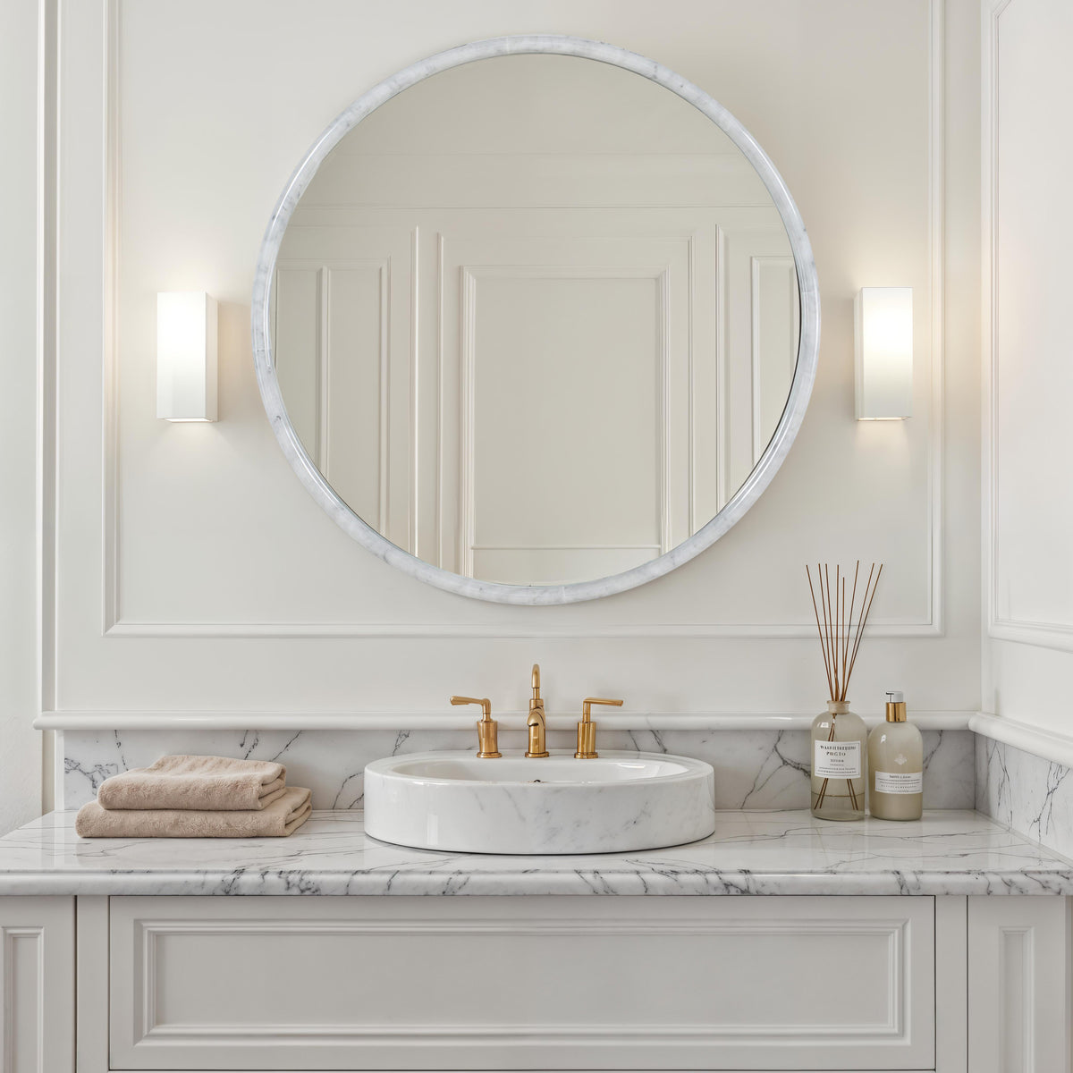 Cento 36" H x 36" W Wall Mirror, White-Mirrors-DECOROLALA