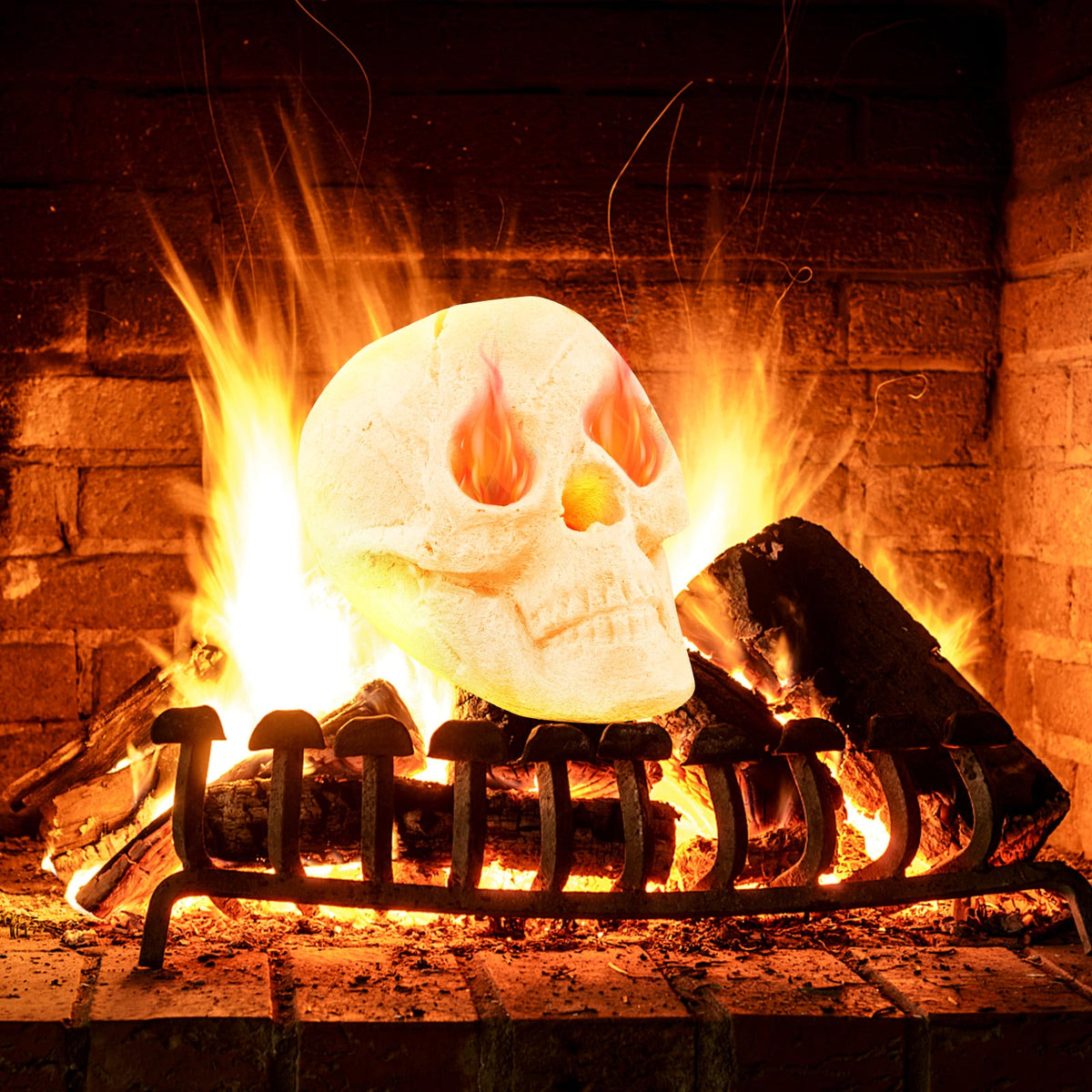 Ceramic Fiber Fire Pit Skull - Realistic Halloween Decoration Beige-Halloween-DECOROLALA