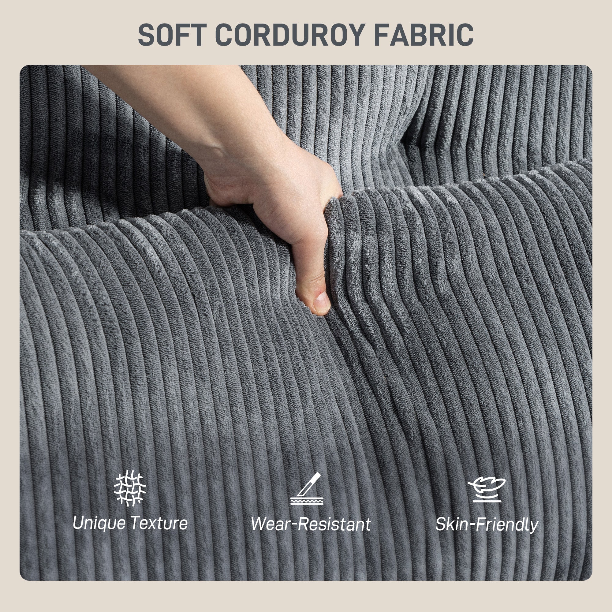 Chaise Lounge 58" Corduroy Dark Grey Cup Holders-DECOROLALA