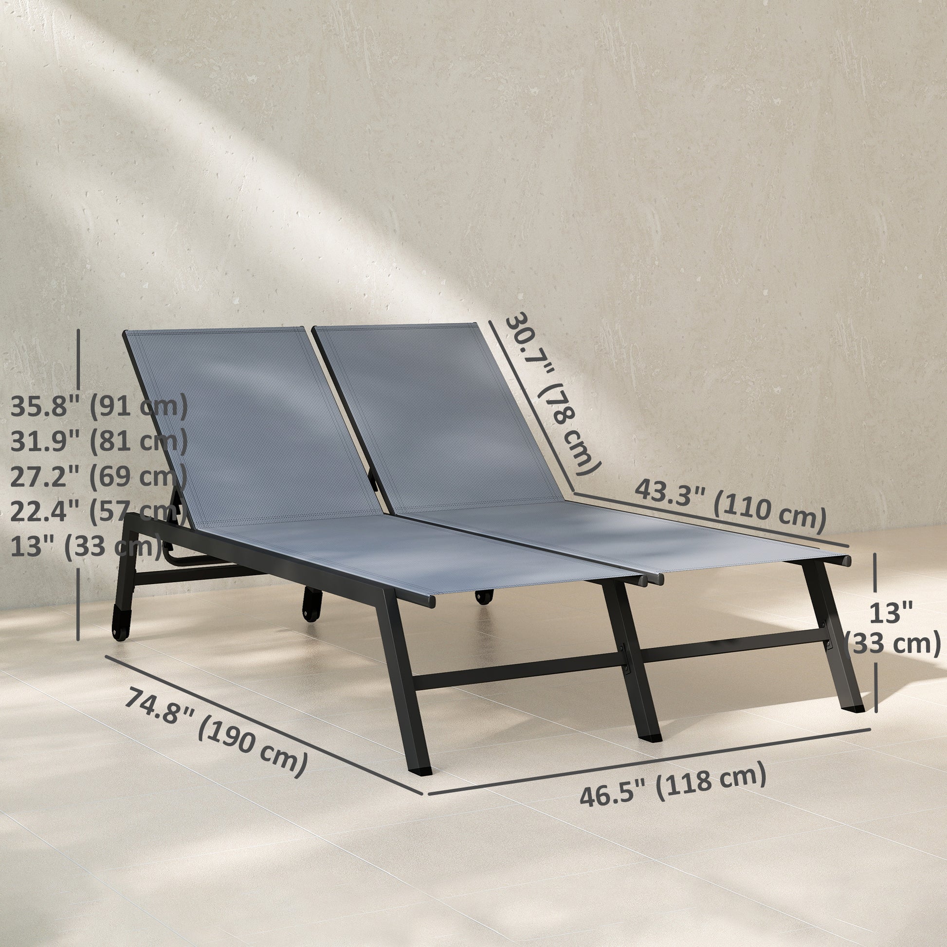 Chaise Lounge Chair 2-Person 5-Position Black-DECOROLALA