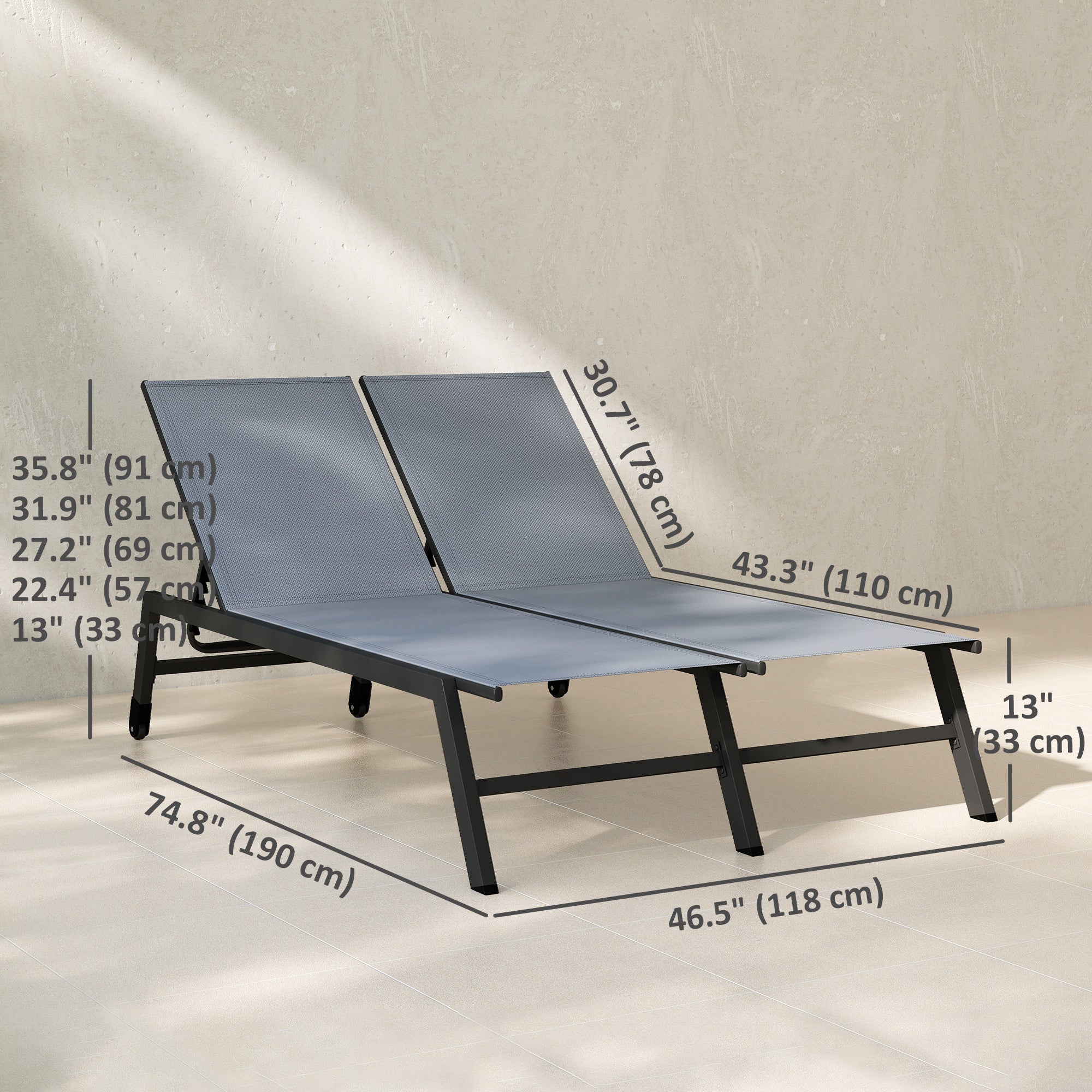 Chaise Lounge Chair 2-Person 5-Position Black-DECOROLALA