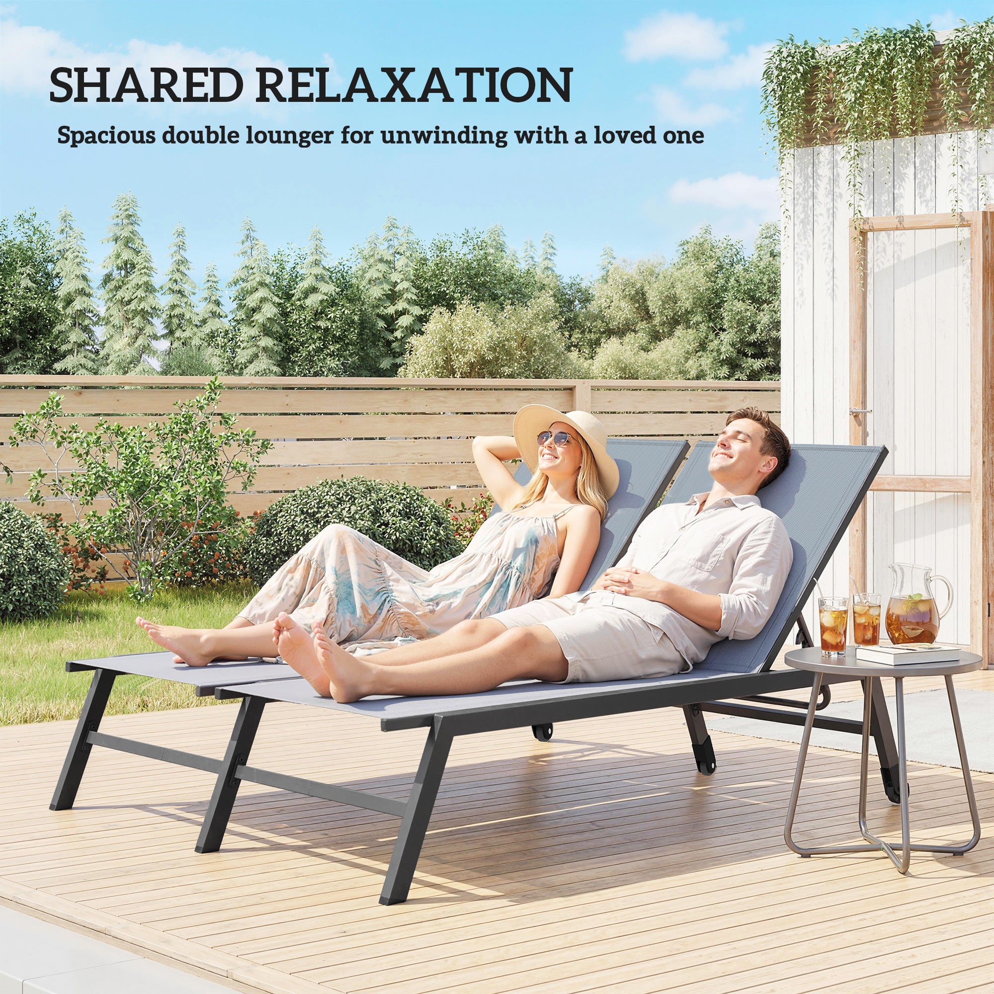Chaise Lounge Chair 2-Person 5-Position Black-DECOROLALA