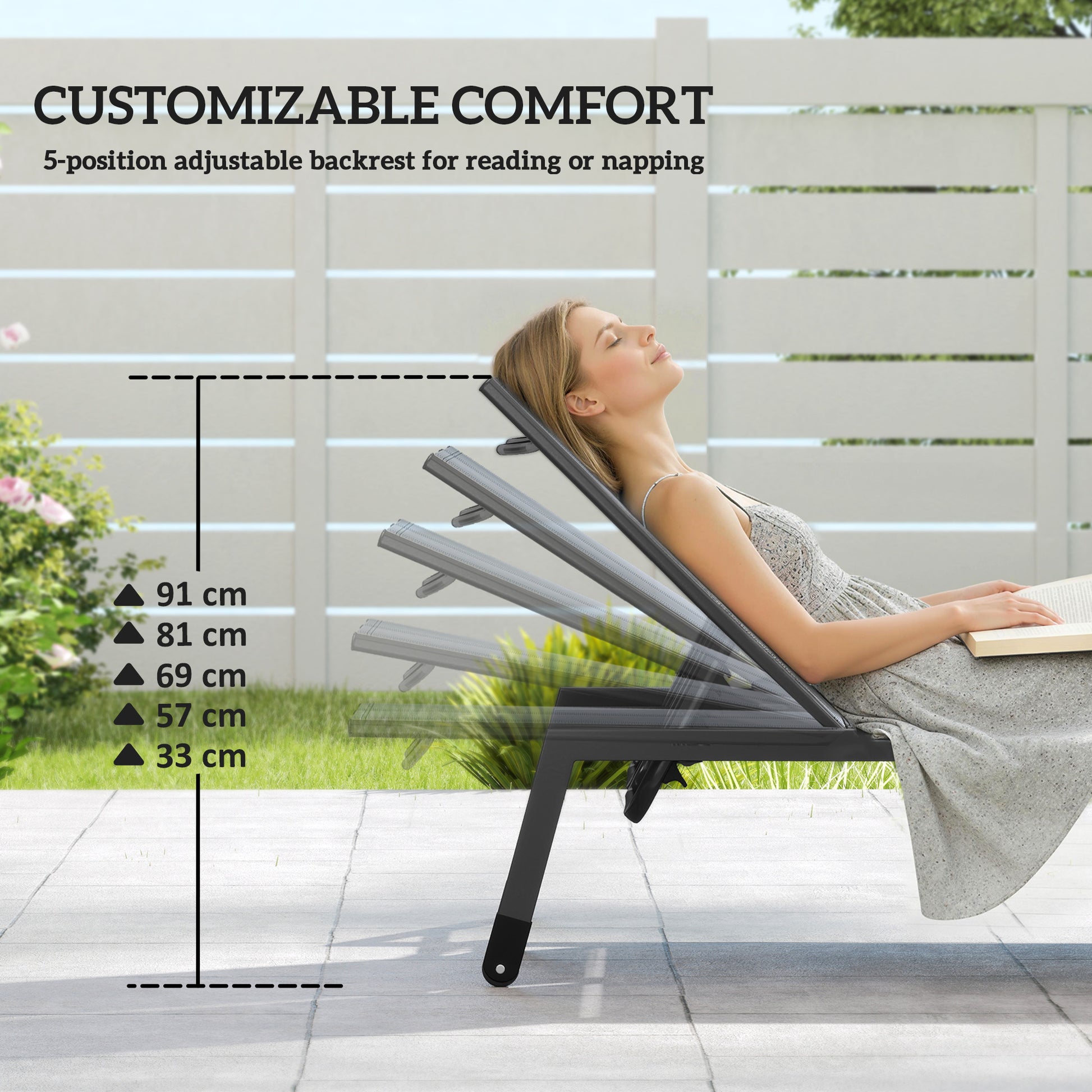 Chaise Lounge Chair 2-Person 5-Position Black-DECOROLALA