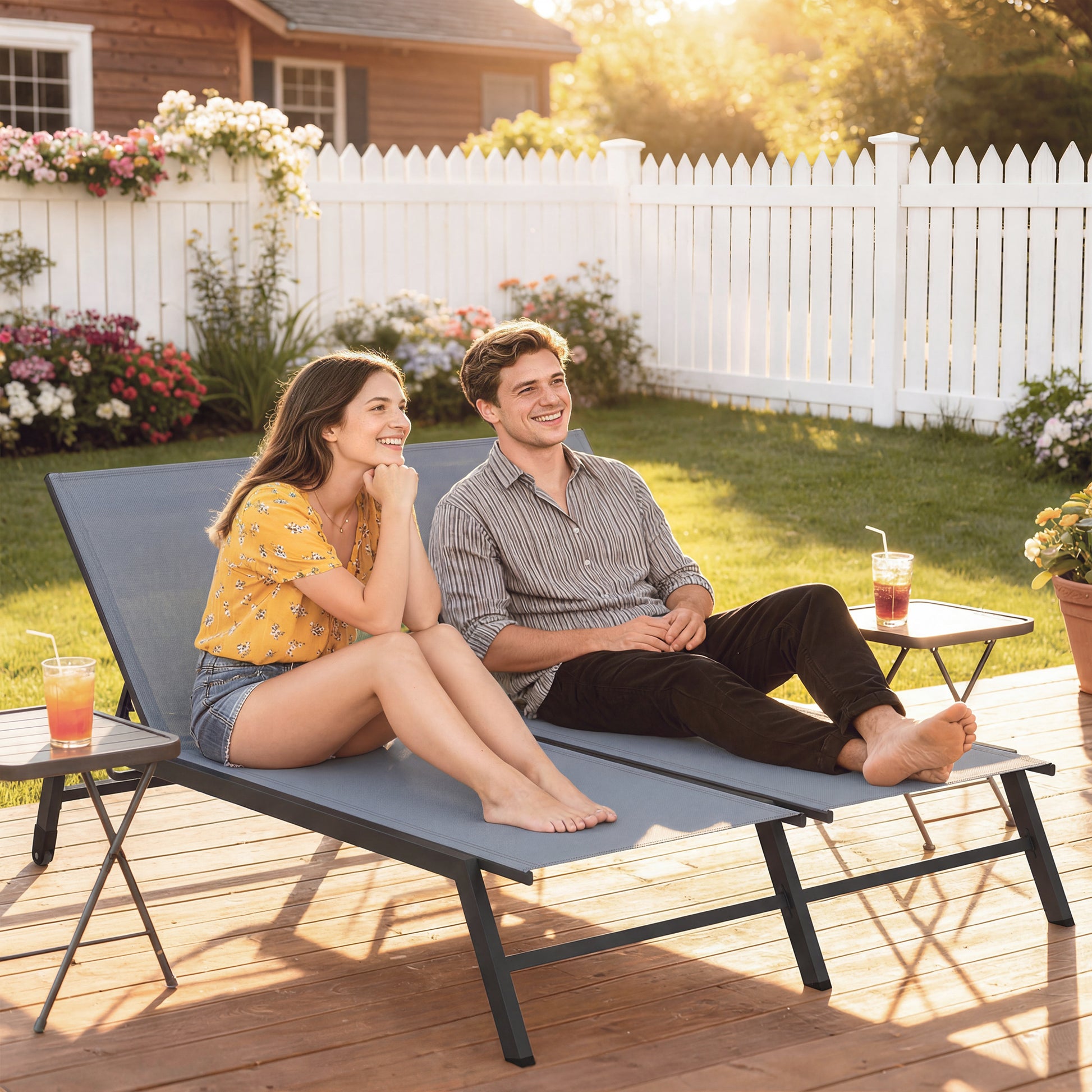 Chaise Lounge Chair 2-Person 5-Position Black-DECOROLALA