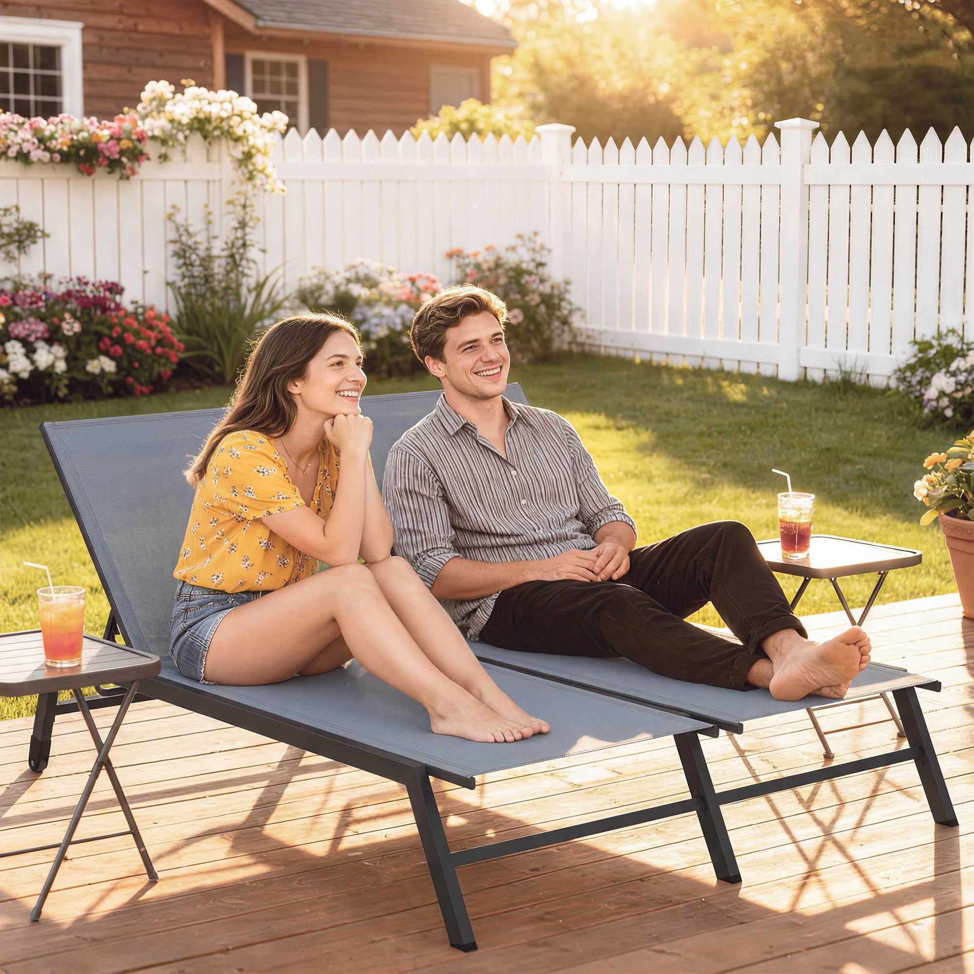 Chaise Lounge Chair 2-Person 5-Position Black-DECOROLALA