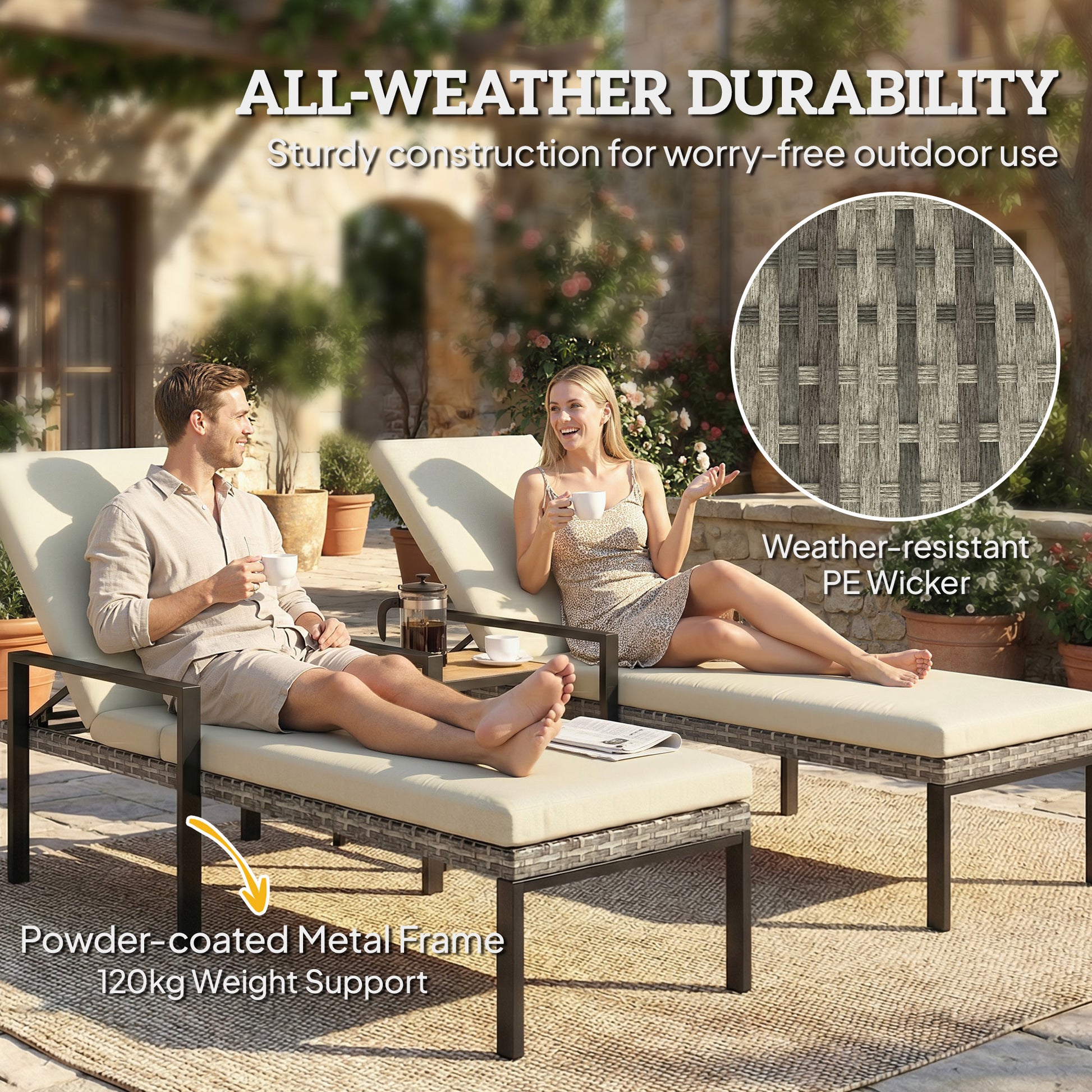Chaise Lounge Chairs Set of 2 - Grey Wicker-DECOROLALA