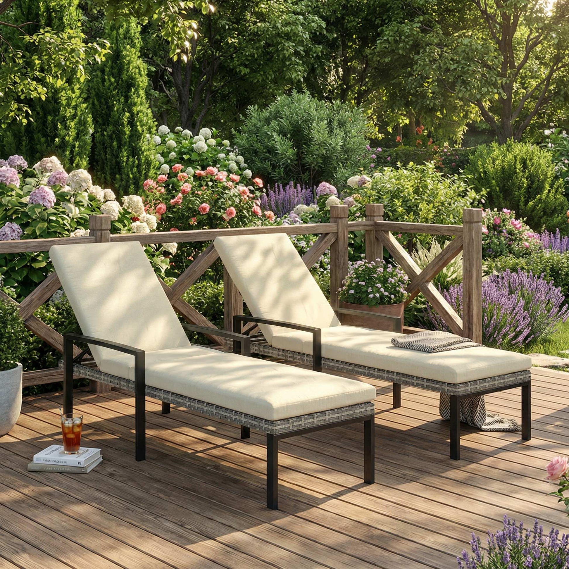 Chaise Lounge Chairs Set of 2 - Grey Wicker-DECOROLALA
