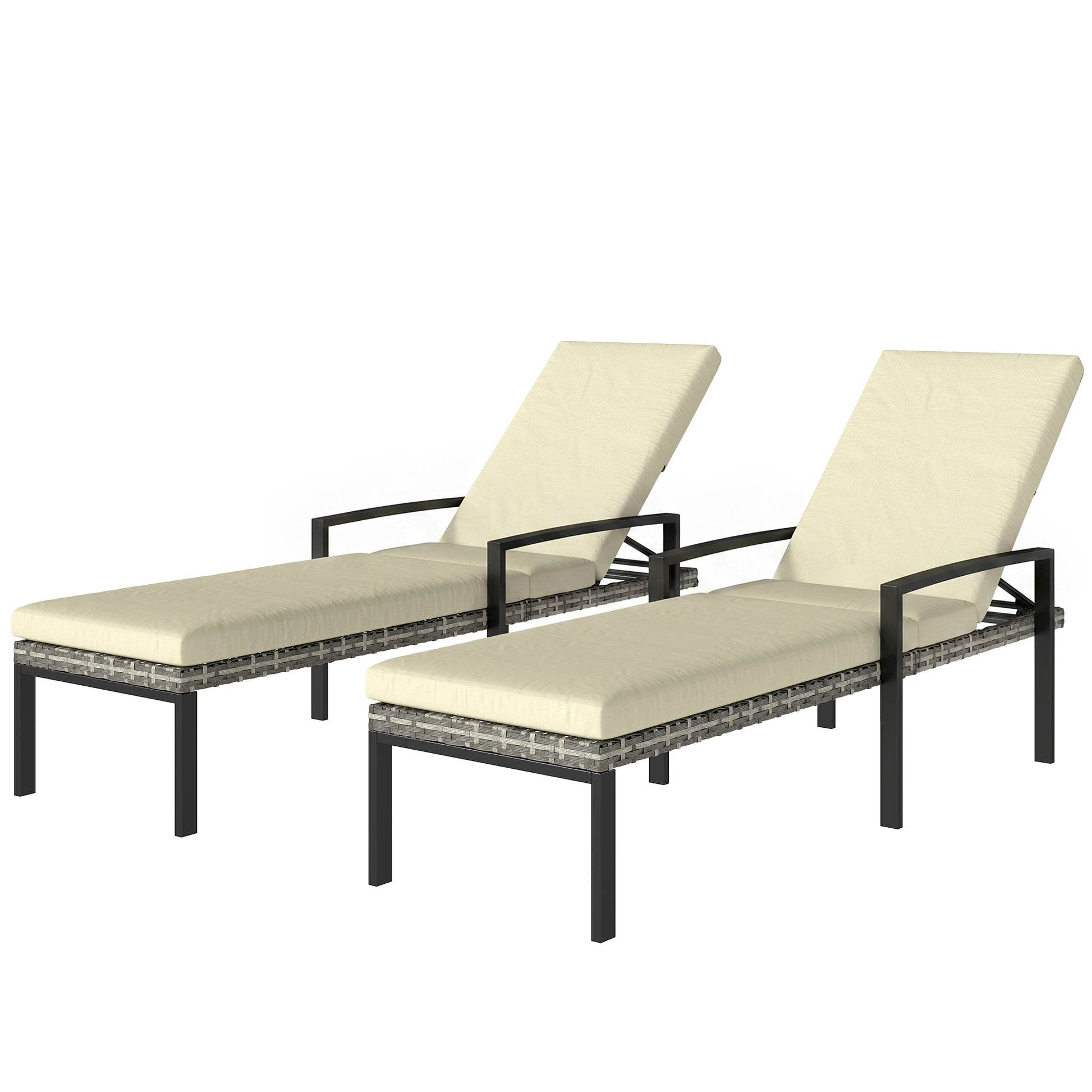 Chaise Lounge Chairs Set of 2 - Grey Wicker-DECOROLALA