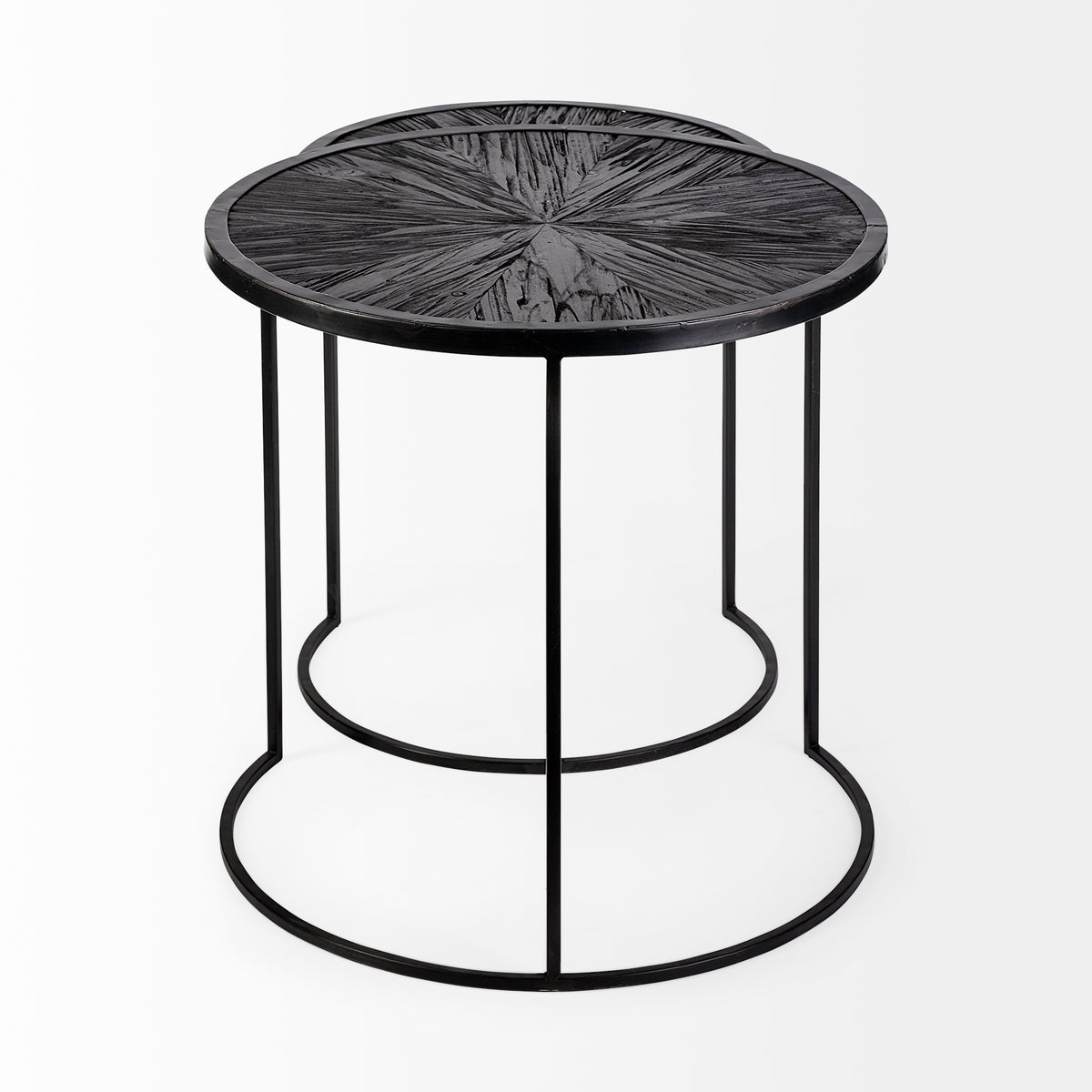 Chakra 19.7" Set of Two Round Dark Wood Top Black Frame Accent Tables-Accent Tables-DECOROLALA