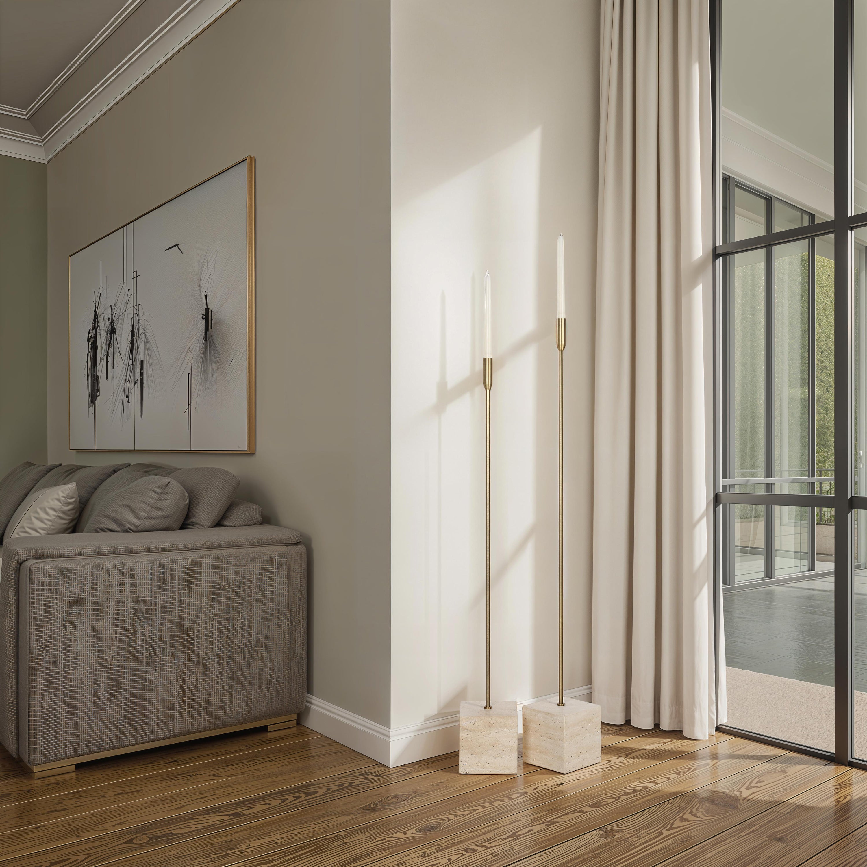 Chambers Floor Candle Holder, (2 Piece Set)-Candle Holder-DECOROLALA