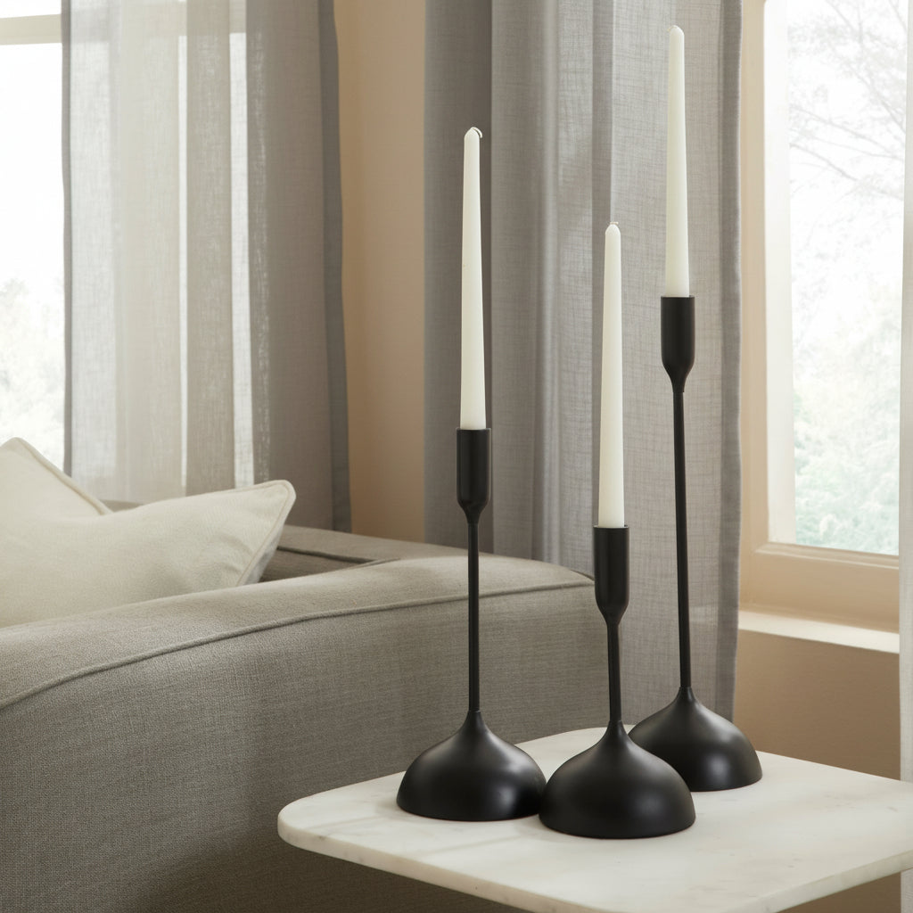 Chambers Indoor Aluminum Set Of 3 Tapered Candle Holder, Matte Black-Candle Holder-DECOROLALA