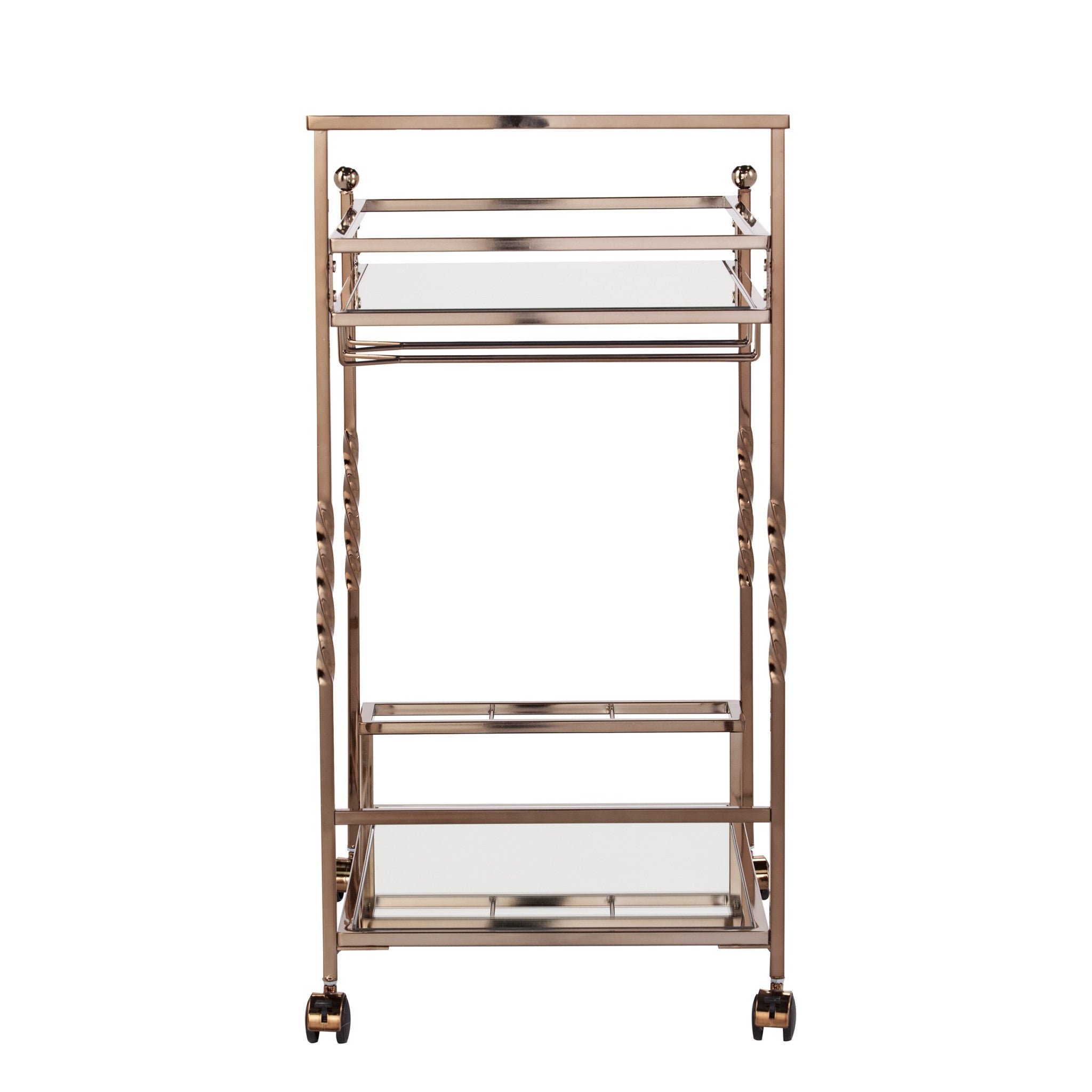 Champagne Metal And Mirrored Glass Rolling Bar Cart With Wine Storage-Bar Cart-DECOROLALA