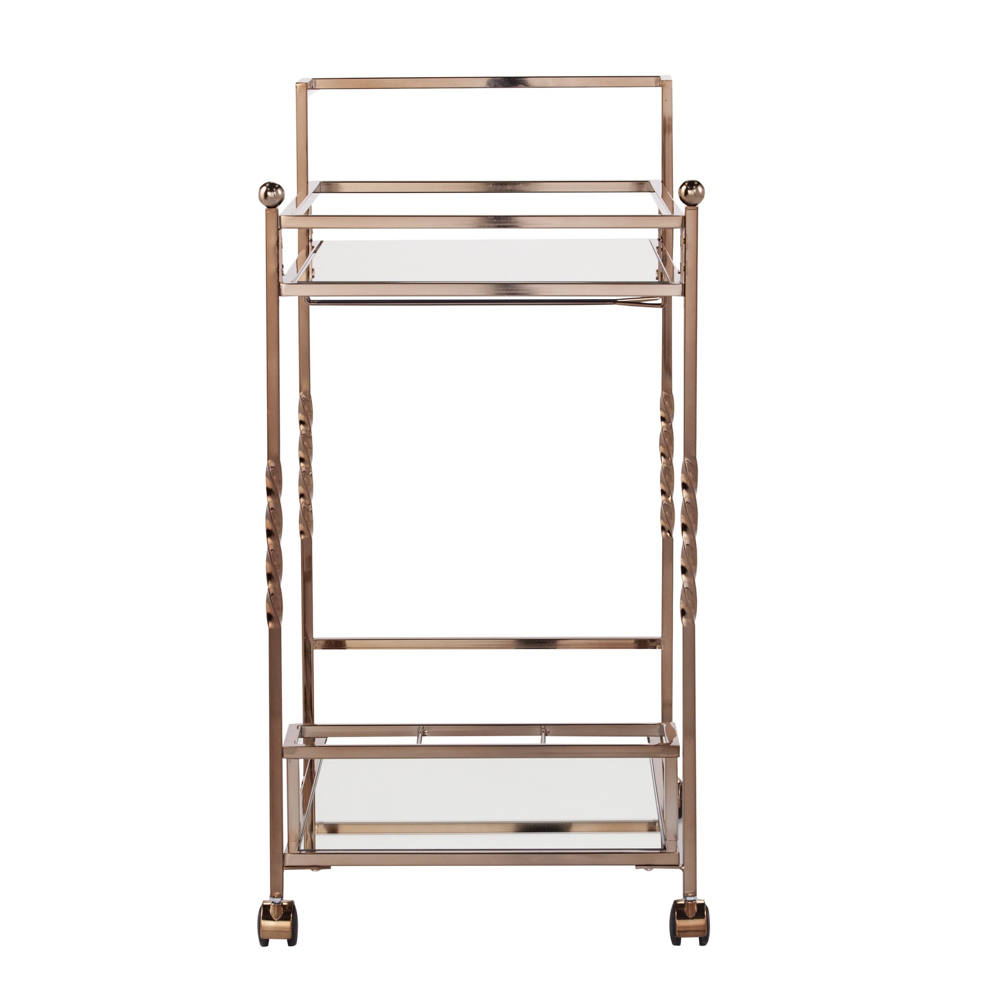 Champagne Metal And Mirrored Glass Rolling Bar Cart With Wine Storage-Bar Carts and Servers-DECOROLALA