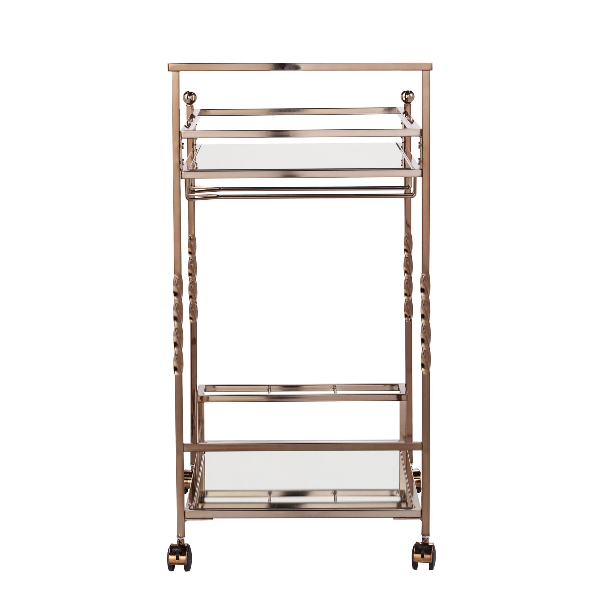 Champagne Metal And Mirrored Glass Rolling Bar Cart With Wine Storage-Bar Carts and Servers-DECOROLALA