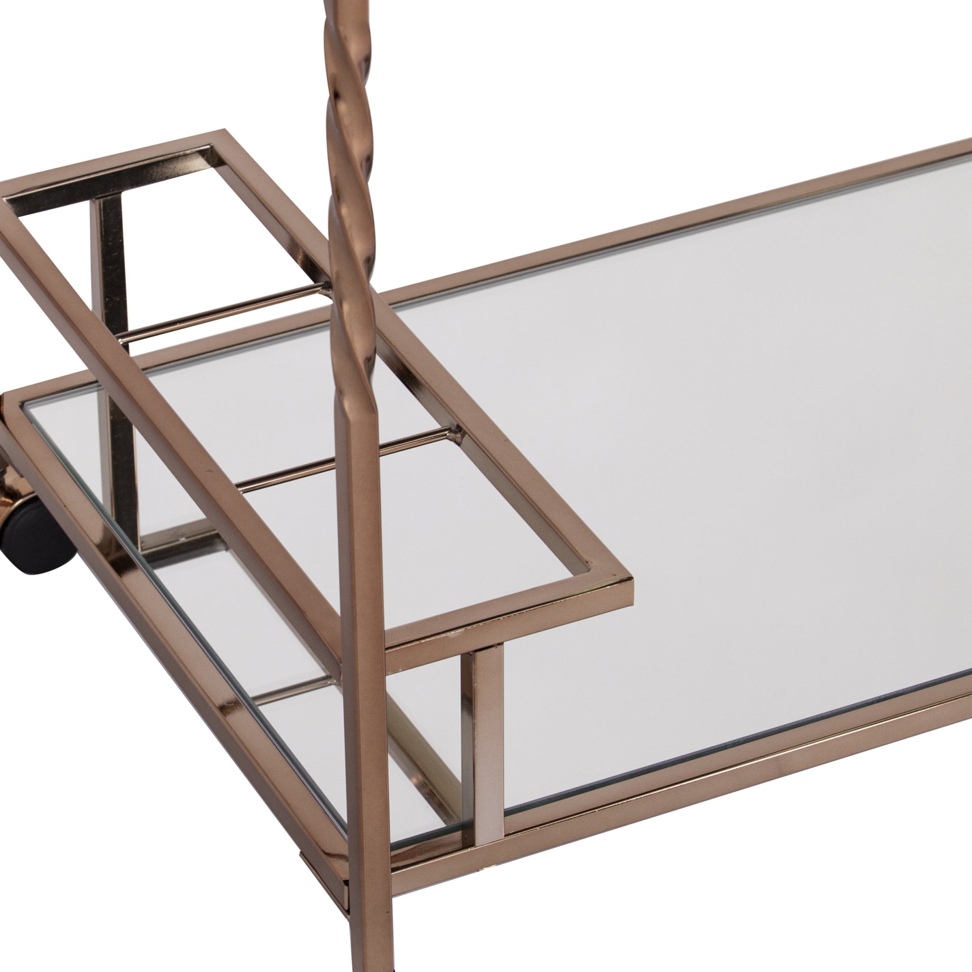 Champagne Metal And Mirrored Glass Rolling Bar Cart With Wine Storage-Bar Carts and Servers-DECOROLALA