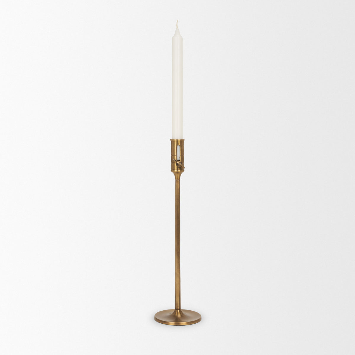 Chantria Large Solid Natural Brass Adjustable Taper Candle Holder-Table Candle Holders-DECOROLALA