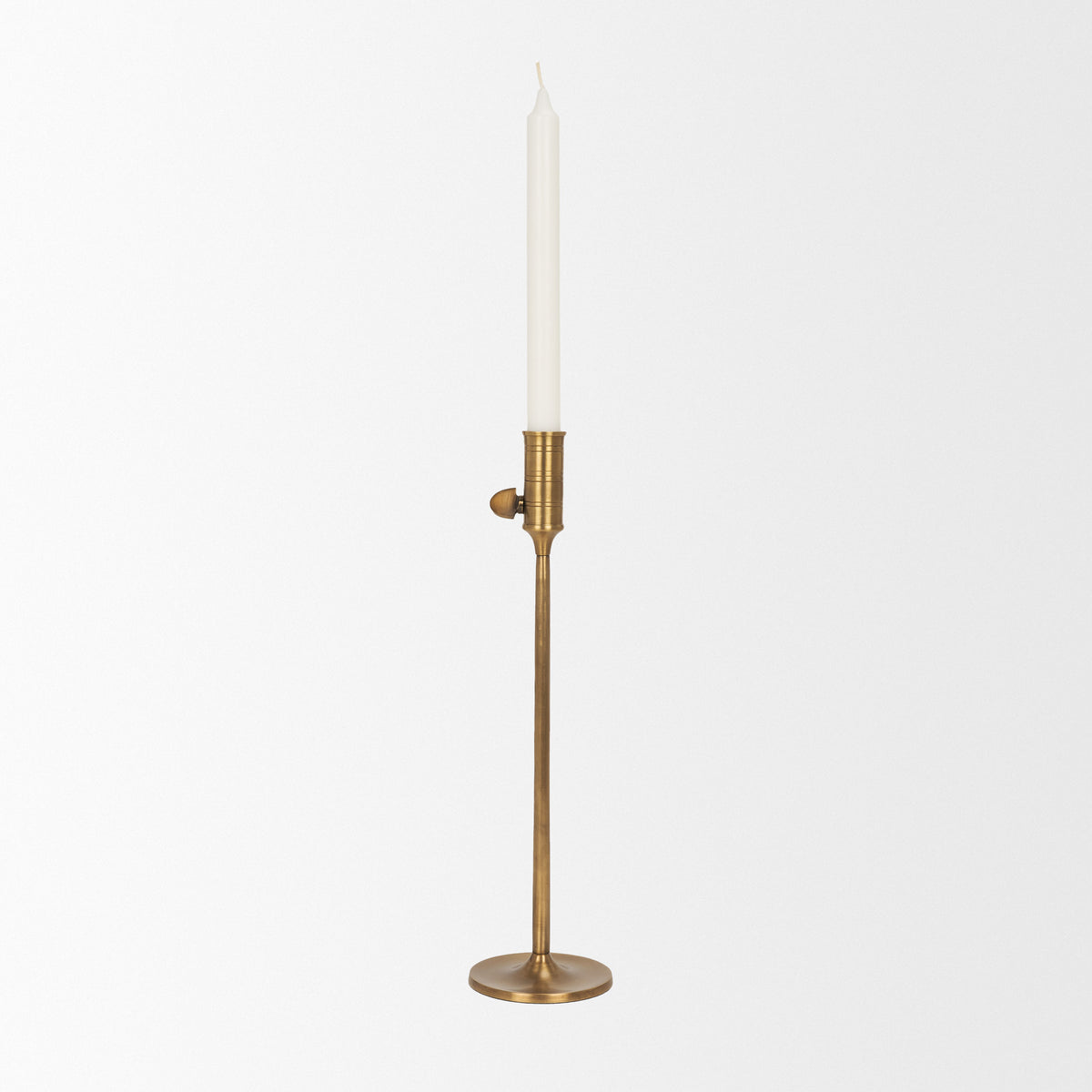 Chantria Large Solid Natural Brass Adjustable Taper Candle Holder-Table Candle Holders-DECOROLALA