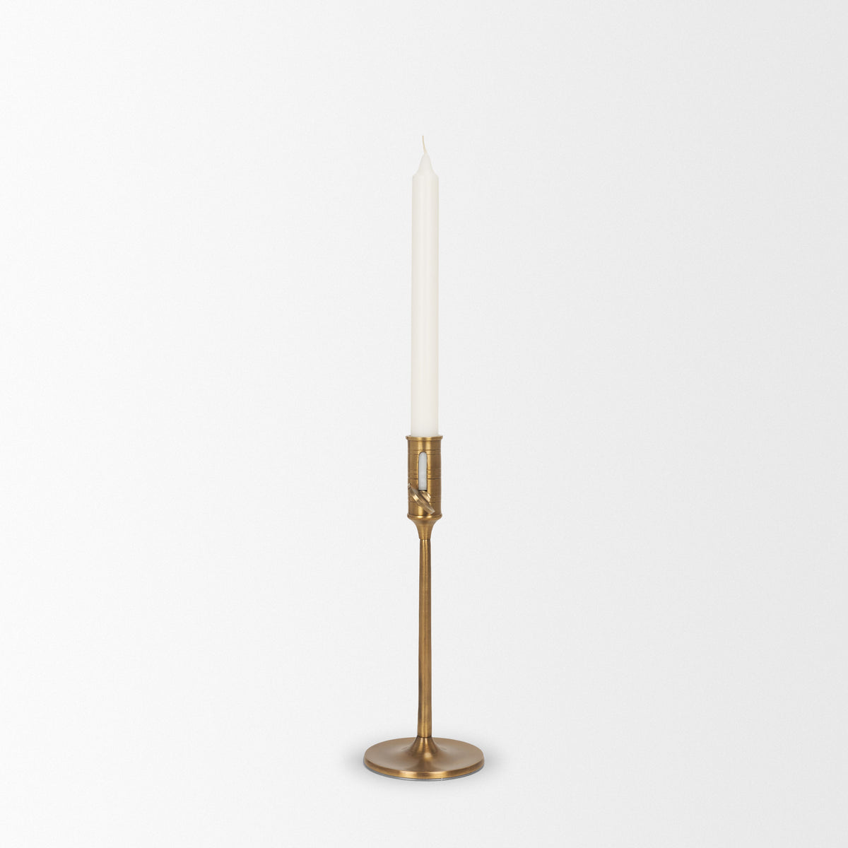 Chantria Small Solid Natural Brass Adjustable Taper Candle Holder-Table Candle Holders-DECOROLALA