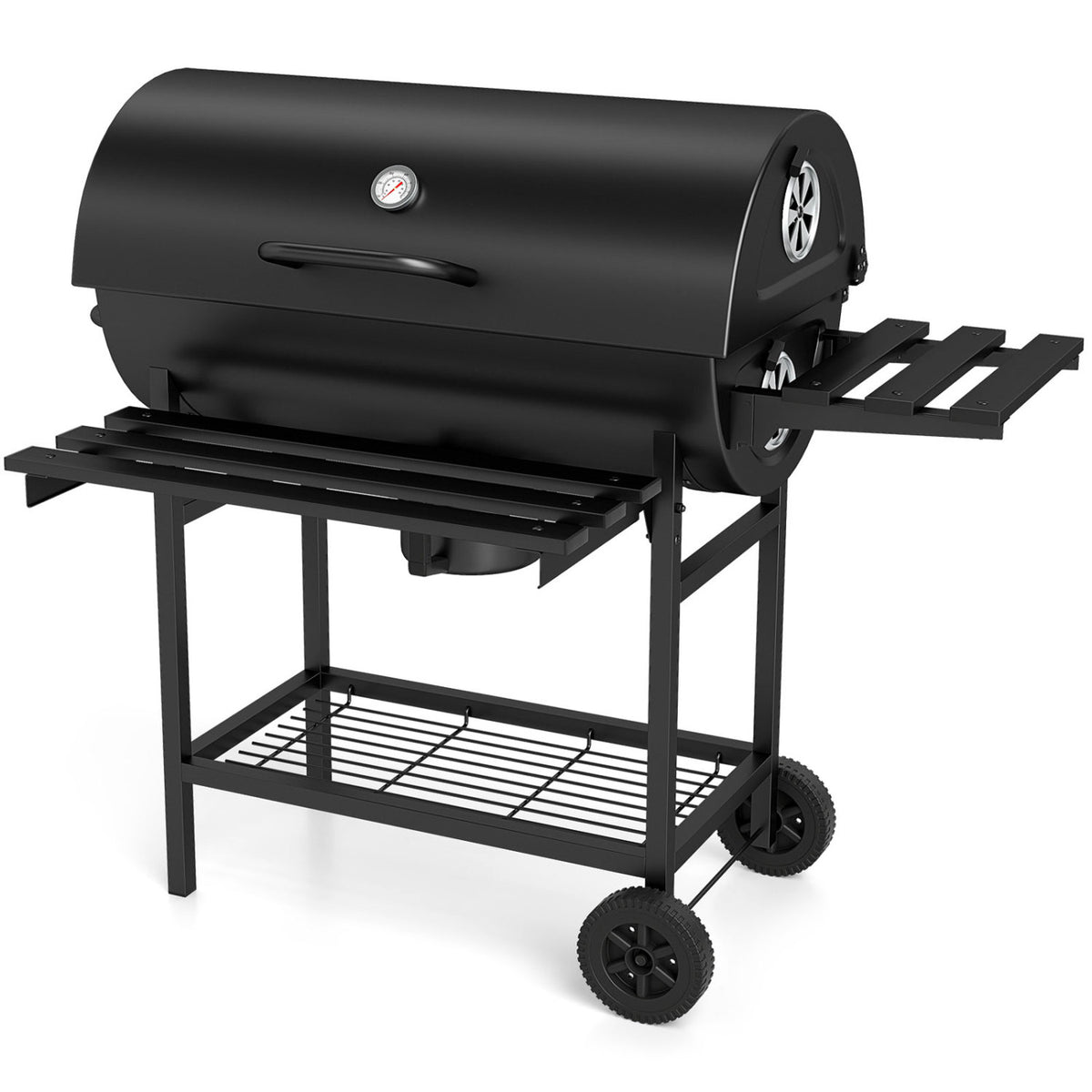 Charcoal BBQ Grill Outdoor Smoker Grill Combo with Thermometer-Black-Outdoor Grills-DECOROLALA