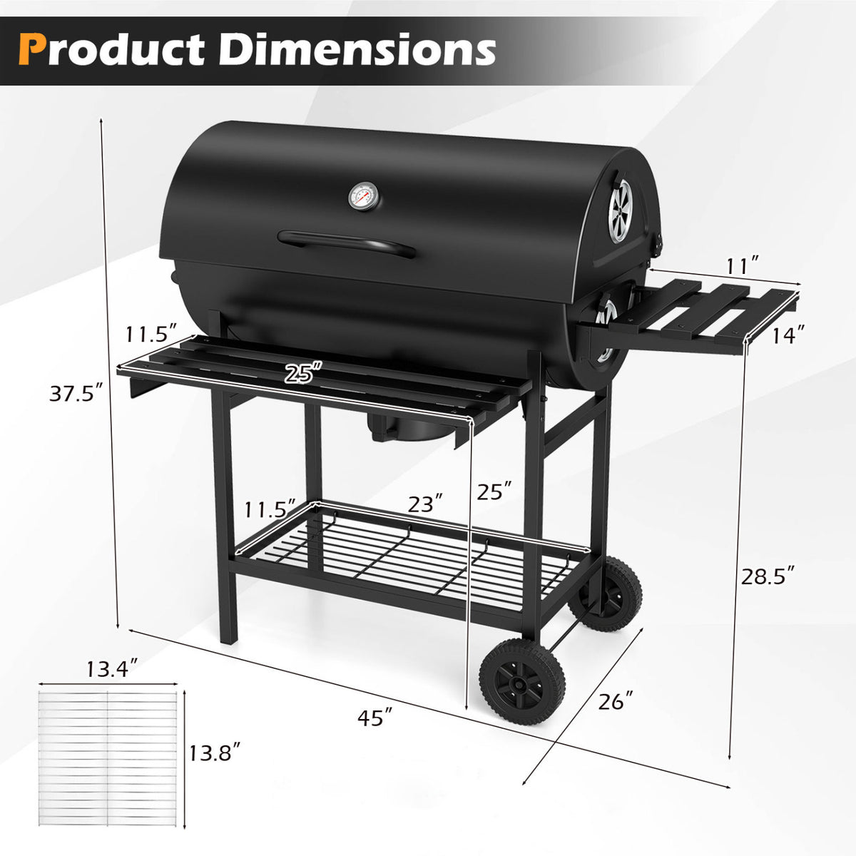Charcoal BBQ Grill Outdoor Smoker Grill Combo with Thermometer-Black-Outdoor Grills-DECOROLALA