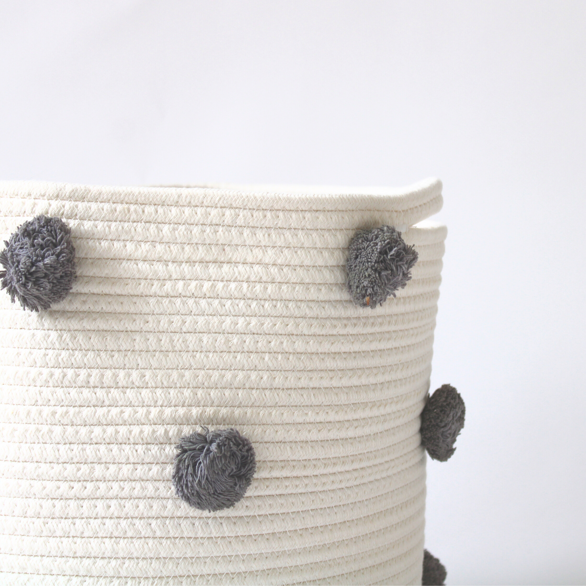Charcoal Grey Pom Basket - Large-Baskets-DECOROLALA