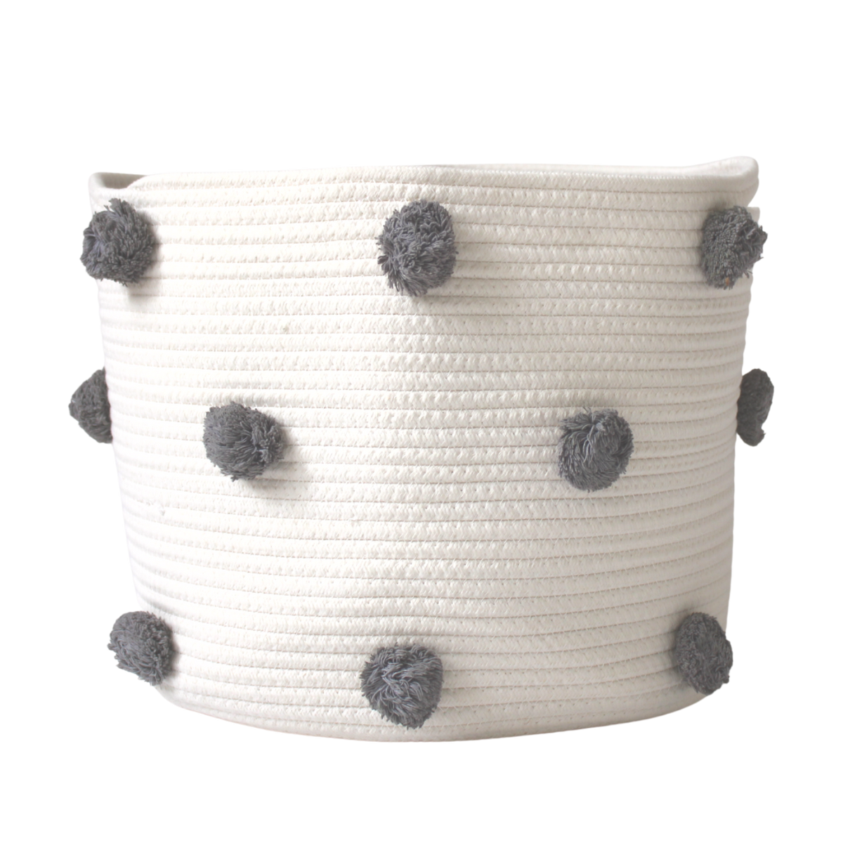 Charcoal Grey Pom Basket - Large-Baskets-DECOROLALA
