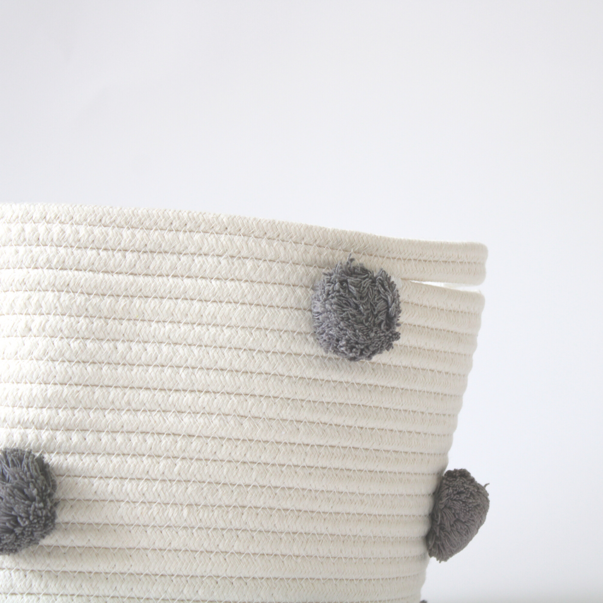 Charcoal Grey Pom Basket - Medium-Baskets-DECOROLALA