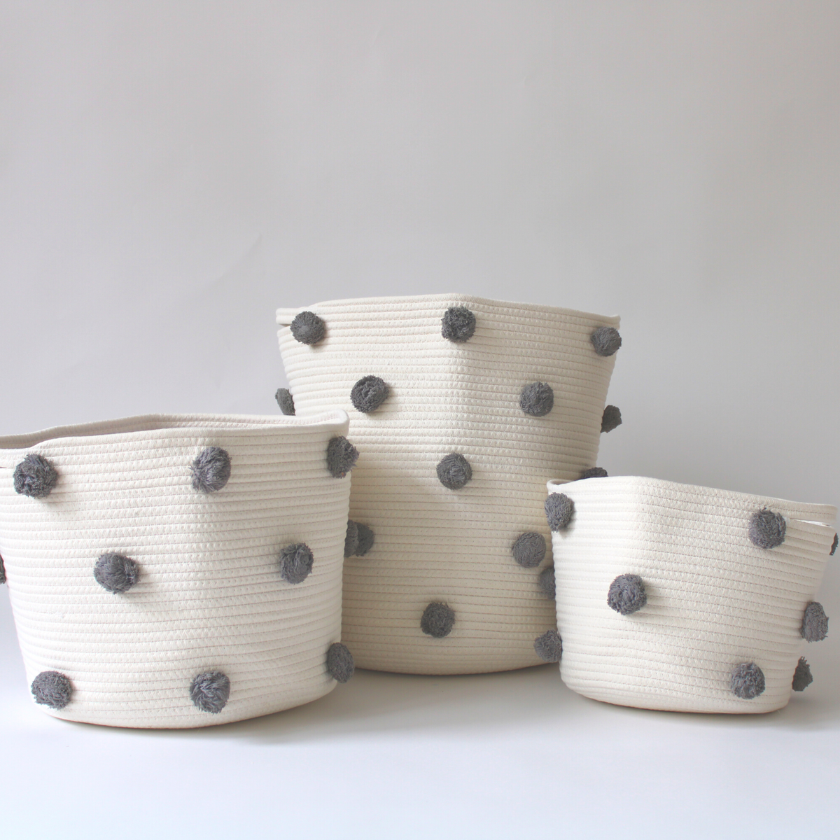 Charcoal Grey Pom Basket - Medium-Baskets-DECOROLALA