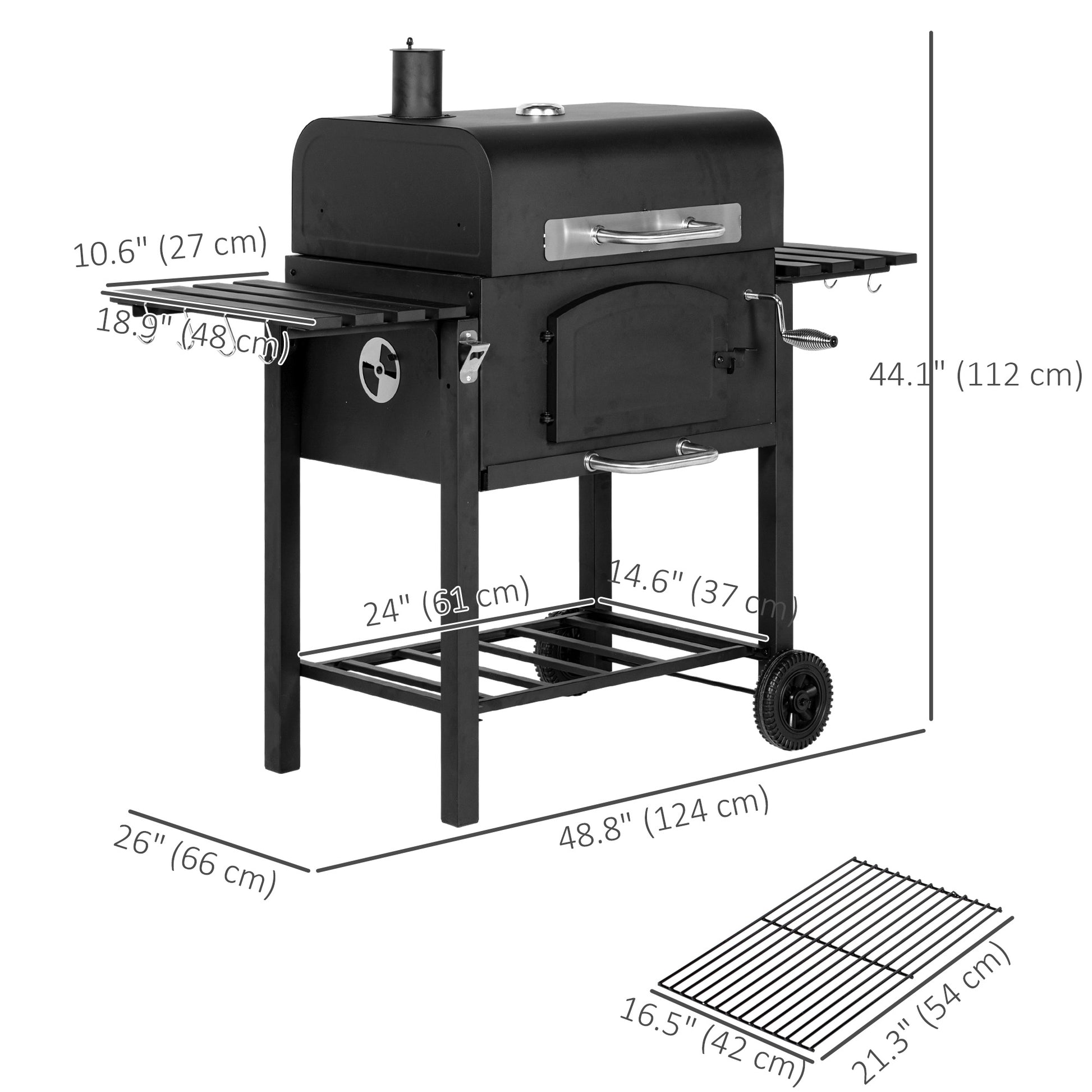 Charcoal Smoker - Black Steel with Folding Shelves-DECOROLALA