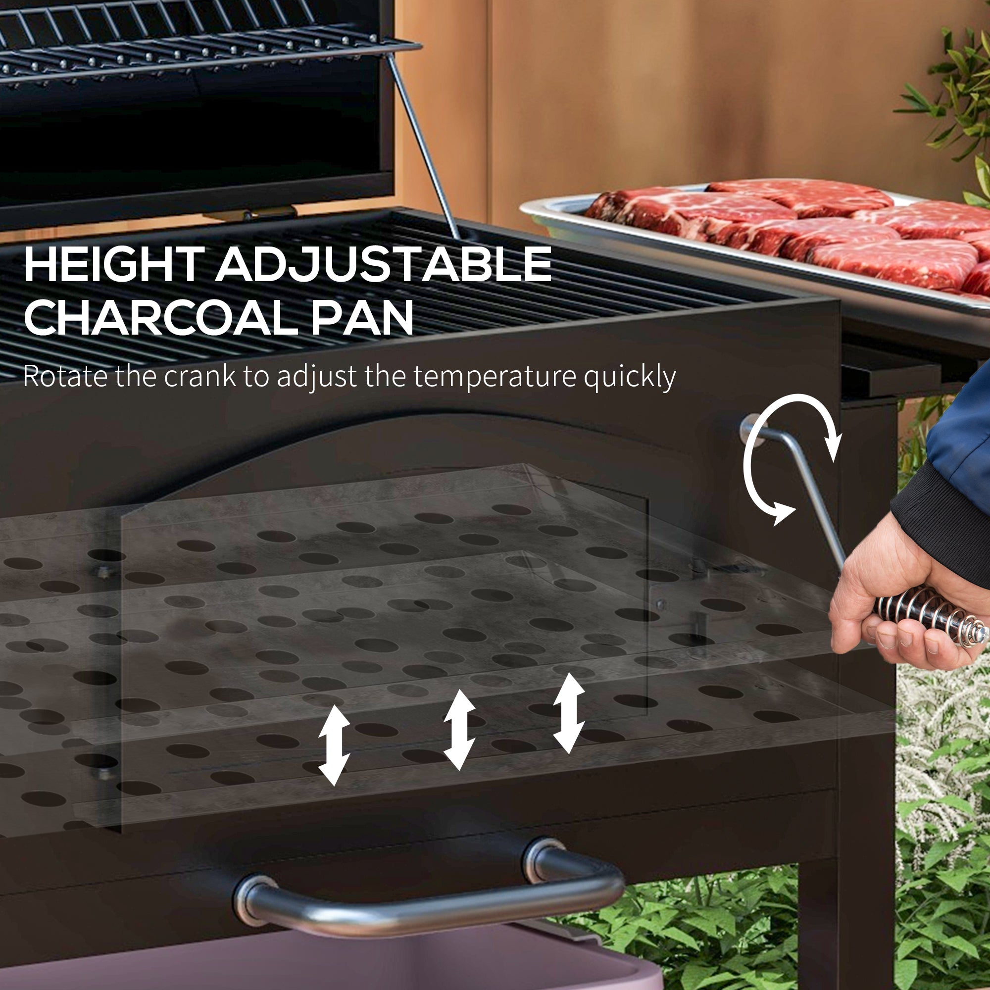 Charcoal Smoker - Black Steel with Folding Shelves-DECOROLALA