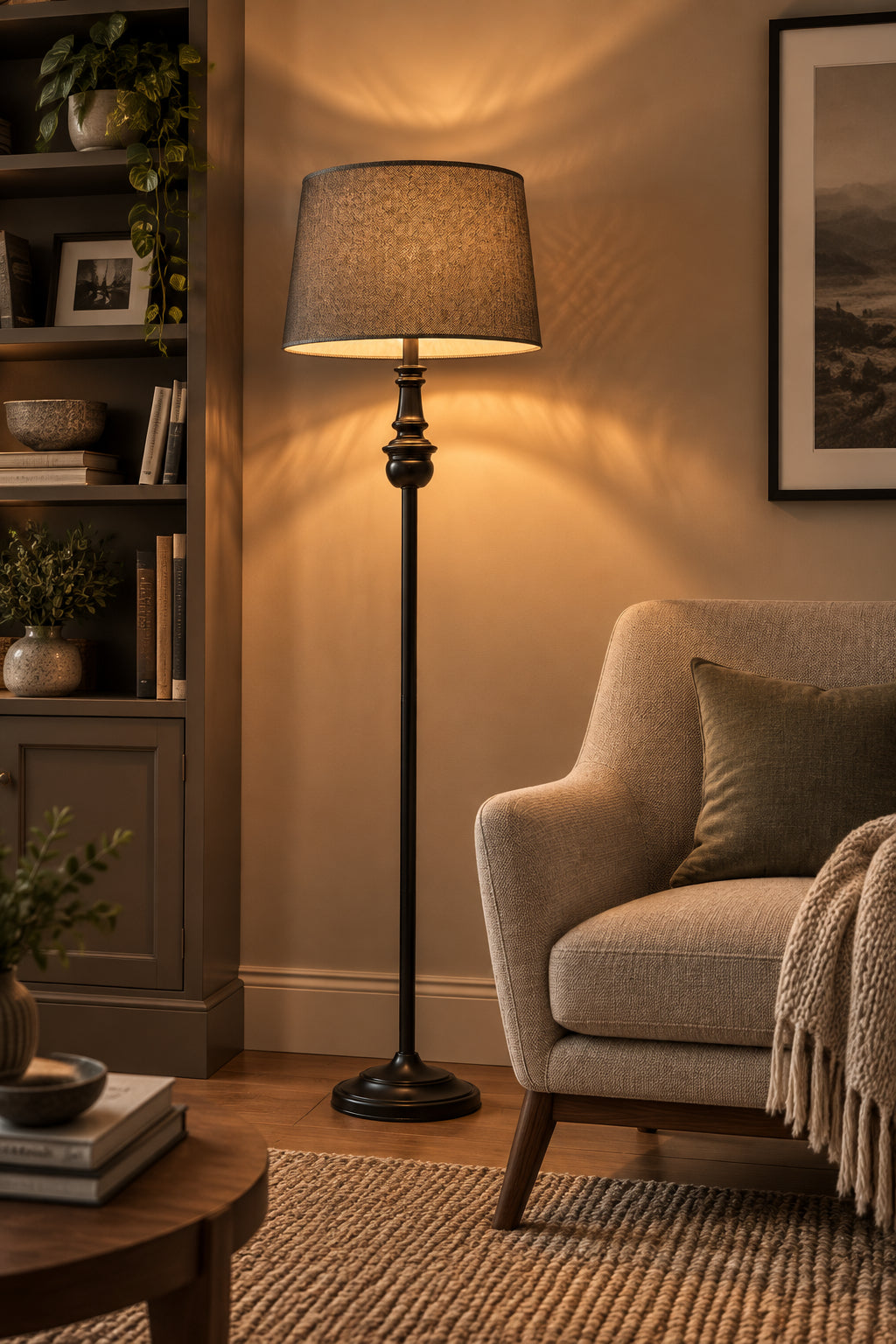 Charles Floor Lamp - Black Metal Herringbone Shade-Lighting-DECOROLALA
