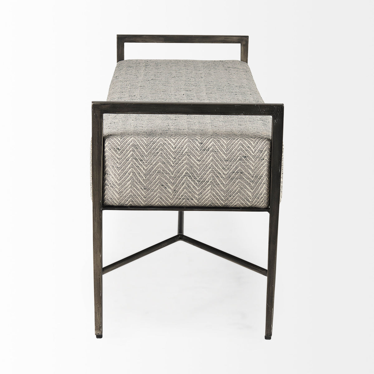 Charlotte 55.0L Gray Herringbone Fabric Seat w/ Antique Nickel Metal Frame Bench-Benches-DECOROLALA